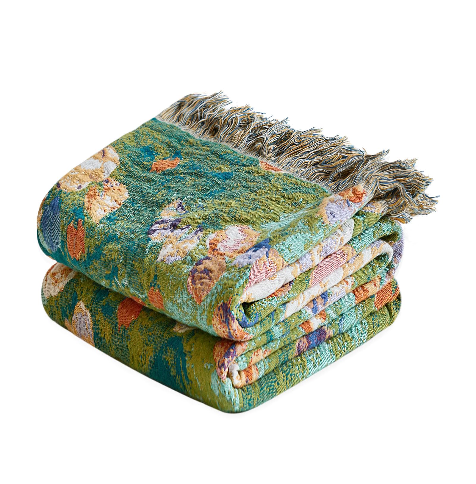Boho Throw Blanket - 100% Cotton Soft Spring Throw Blanket for Bed, 90"x108" Reversible Breathable Lightweight Blankets, All Seasons Farmhouse Decor Floral Plant Butterfly Throw Quilt
