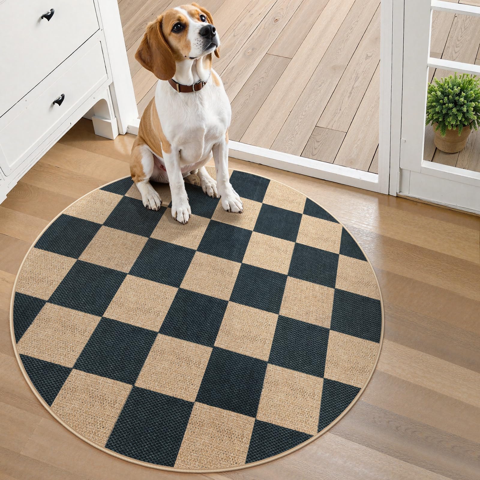 Lahome Colette Checkered Easy Jute Runner Rug, 2x8 Hallway Kitchen Runner Rug Non Slip Washable Outdoor Carpet for Entryway Indoor, Checkerboard Black Indoor Outdoor Carpet for Hallway 8ft Entry