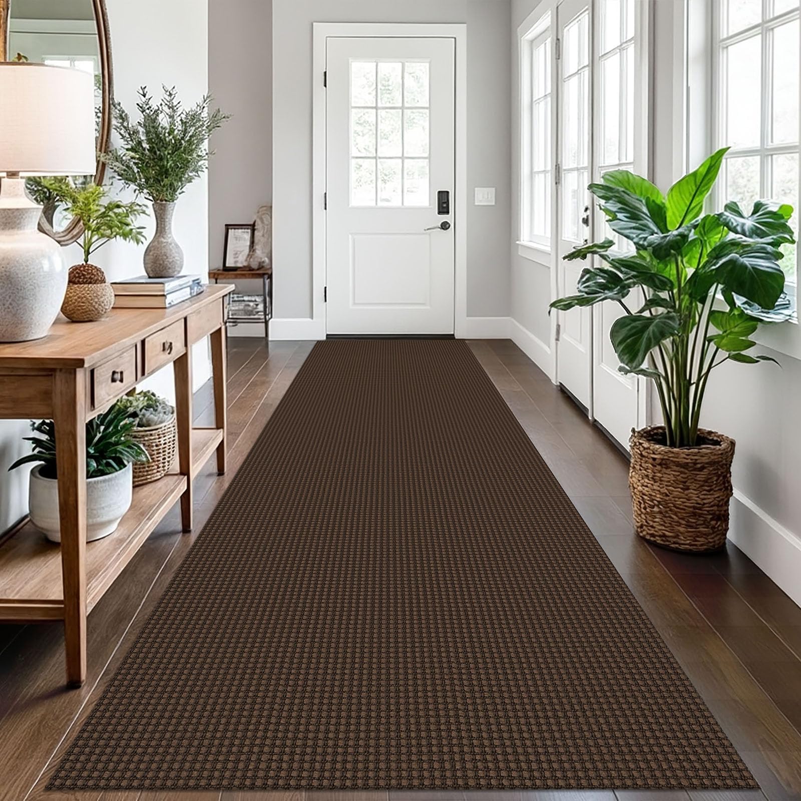 EARTHALL Woven Runner Rug 2x5 Ft Washable Runners for Hallways Cotton Non Slip Rubber Backed Kitchen Runner Braided Indoor Floor Carpet for Entryway, Hallway, Kitchen, Bedroom, Orange/Tan/Brown