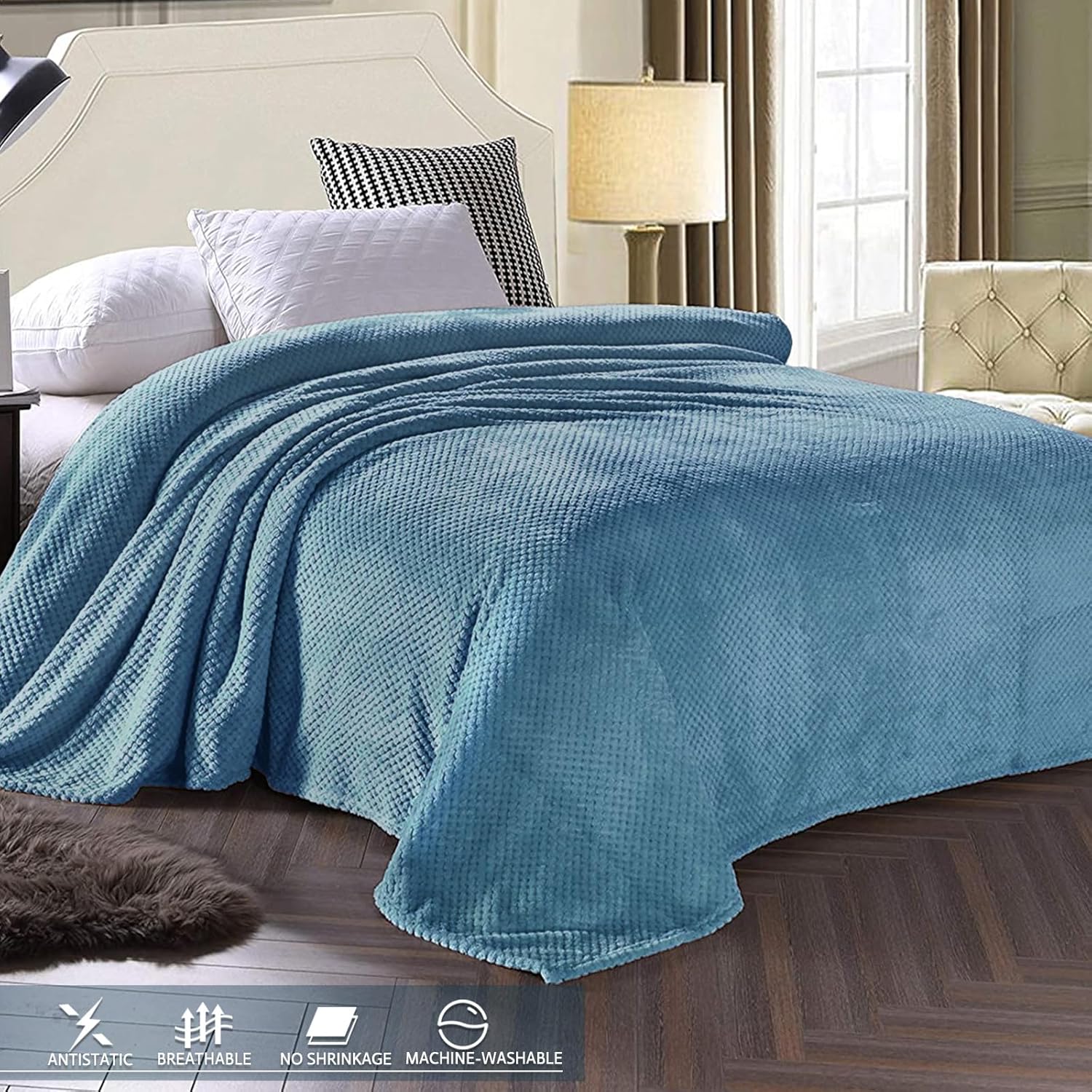 Exclusivo Mezcla Fleece Throw Blanket Extra Large, Super Soft and Warm Blankets for Couch, Sofa and Bed Waffle Textured, Cozy, Fuzzy and Lightweight (Slate Blue, 50x70 Inches)