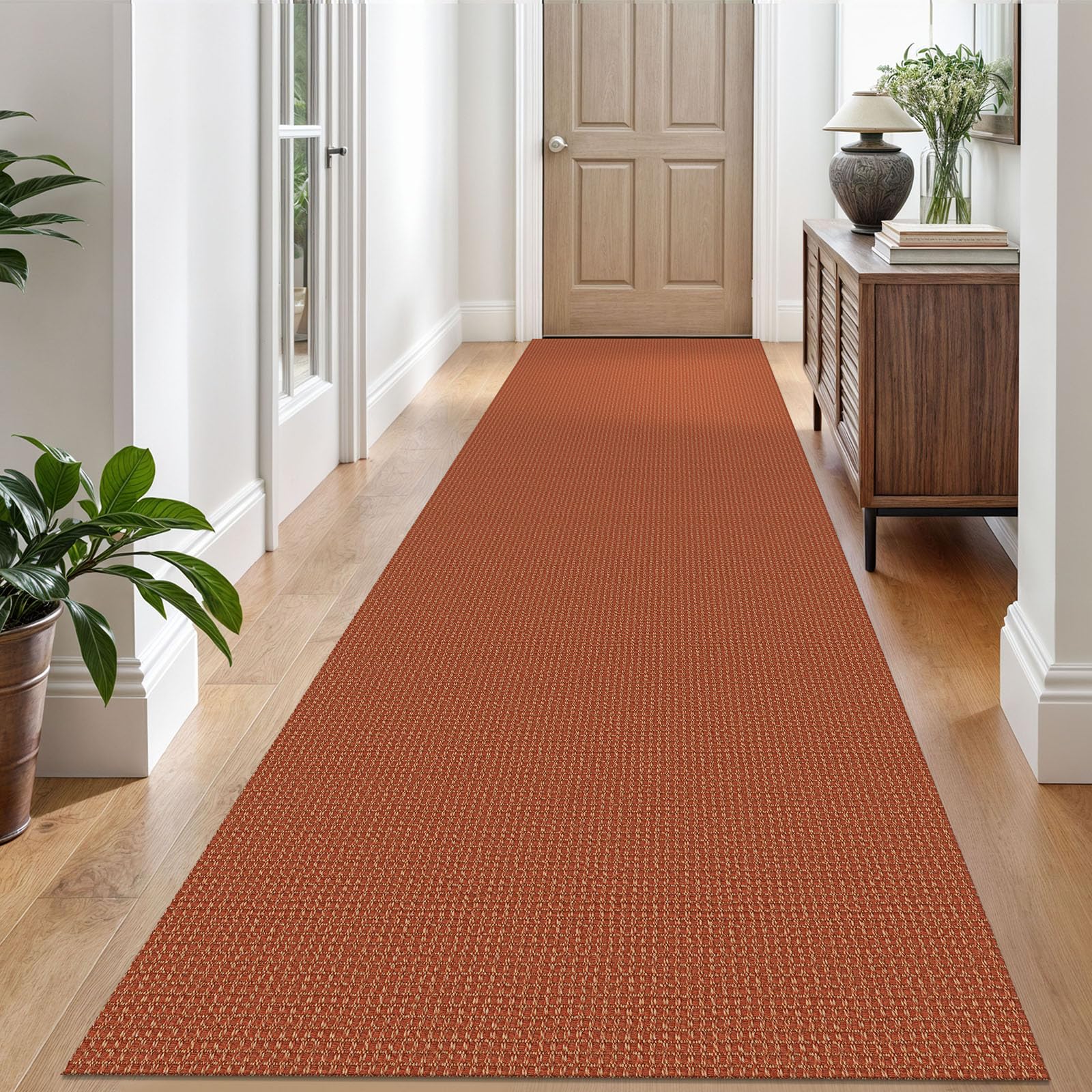 EARTHALL Woven Runner Rug 2x5 Ft Washable Runners for Hallways Cotton Non Slip Rubber Backed Kitchen Runner Braided Indoor Floor Carpet for Entryway, Hallway, Kitchen, Bedroom, Orange/Tan/Brown