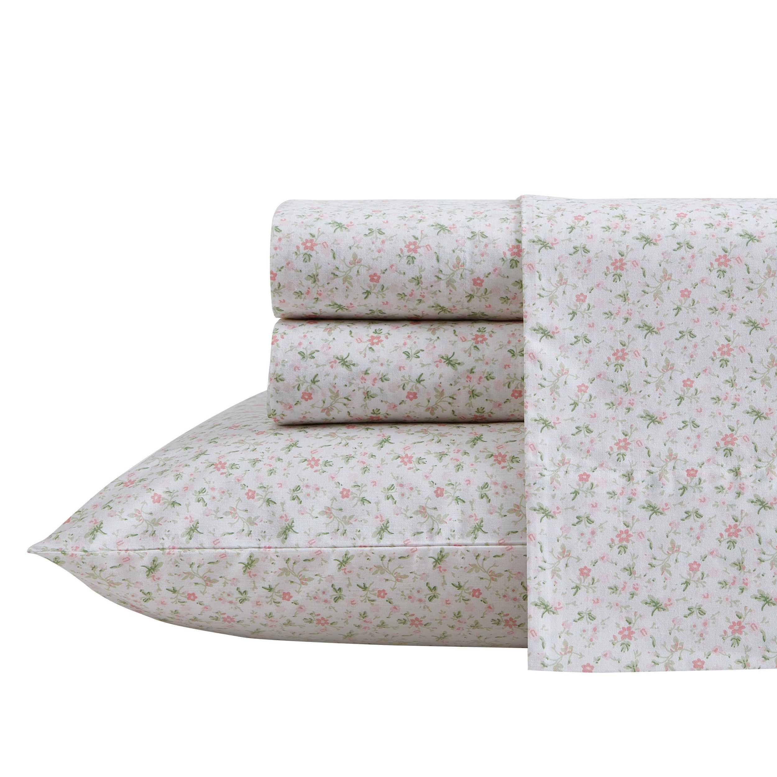 Laura Ashley - Queen Sheet Set, Crisp & Cool Sheets w/a Naturally Smooth Cotton Percale Feel, Deep Pocket, Bed Sheets with Matching Pillowcases & Fitted Sheet (Francesca Blue)