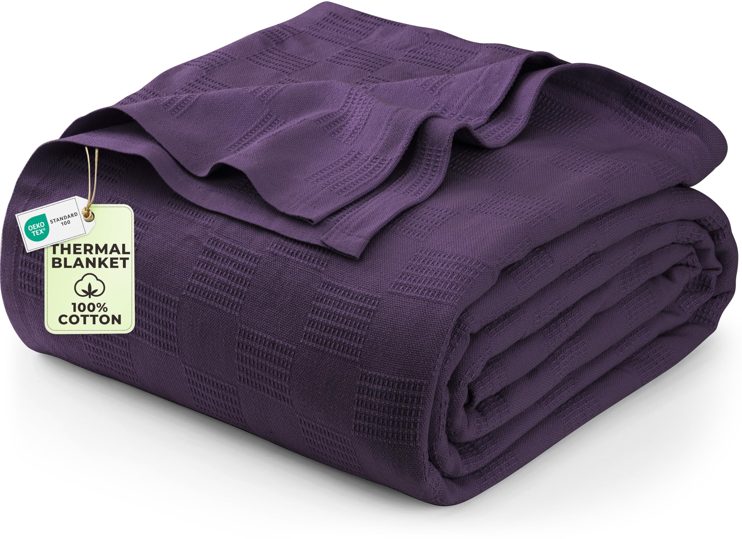 Utopia Bedding 100% Cotton Thermal Blanket Smoke Gray Queen Size Soft, Lightweight, Breathable, Cozy Spring and Summer Blankets for Bed, Home Room Decor Gifts for Women and Men (90x90 Inches)