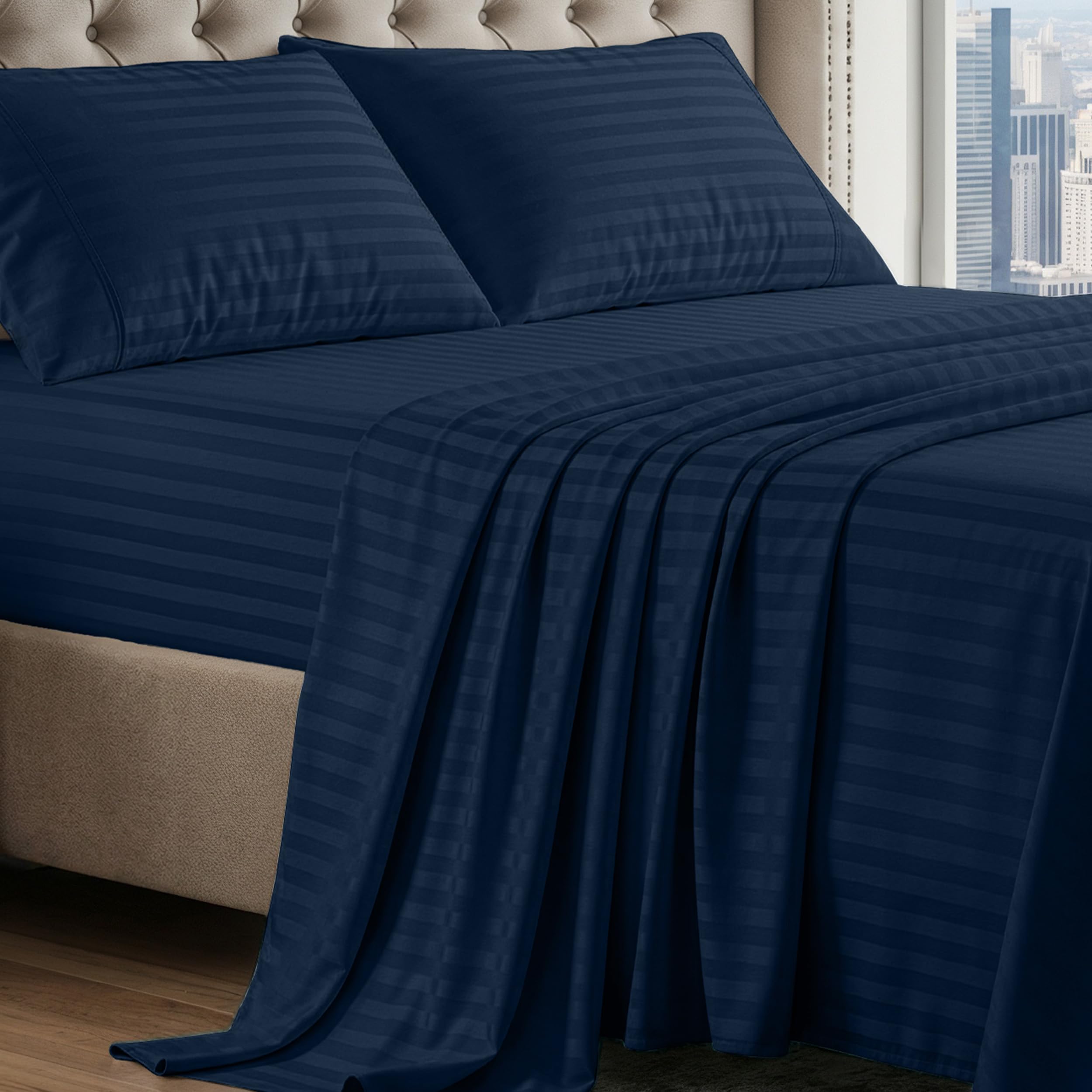100% Egyptian Cotton Sheets Queen Size - Naturally Cooling & Breathable 4 Piece Silky Sateen Weave Queen Sheet Set, Ultra-Soft & Durable Hotel Luxury Sheets with 15" Snug Fit Deep Pockets - White