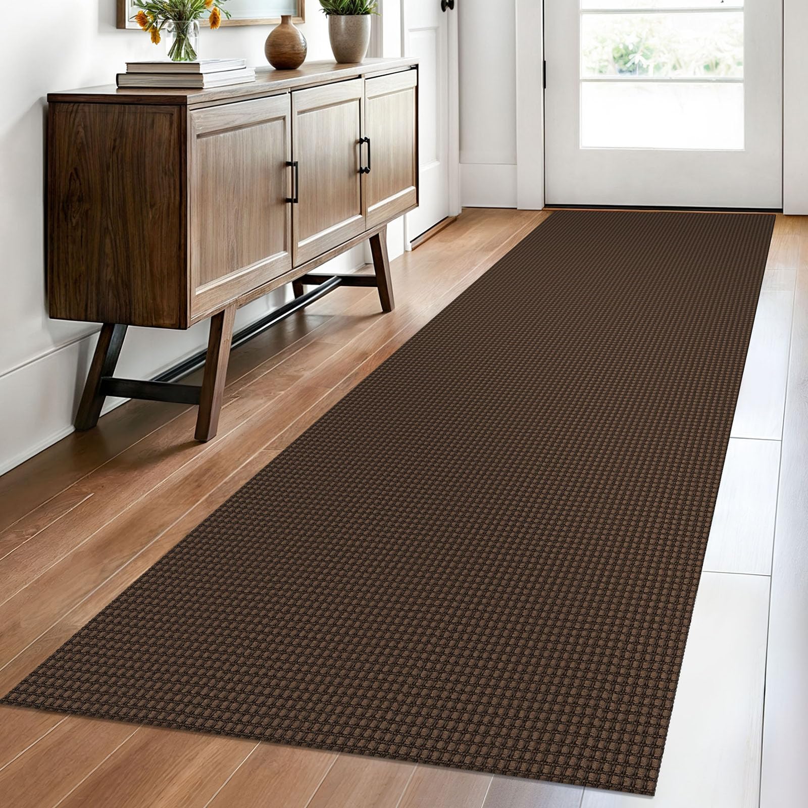EARTHALL Woven Runner Rug 2x5 Ft Washable Runners for Hallways Cotton Non Slip Rubber Backed Kitchen Runner Braided Indoor Floor Carpet for Entryway, Hallway, Kitchen, Bedroom, Orange/Tan/Brown