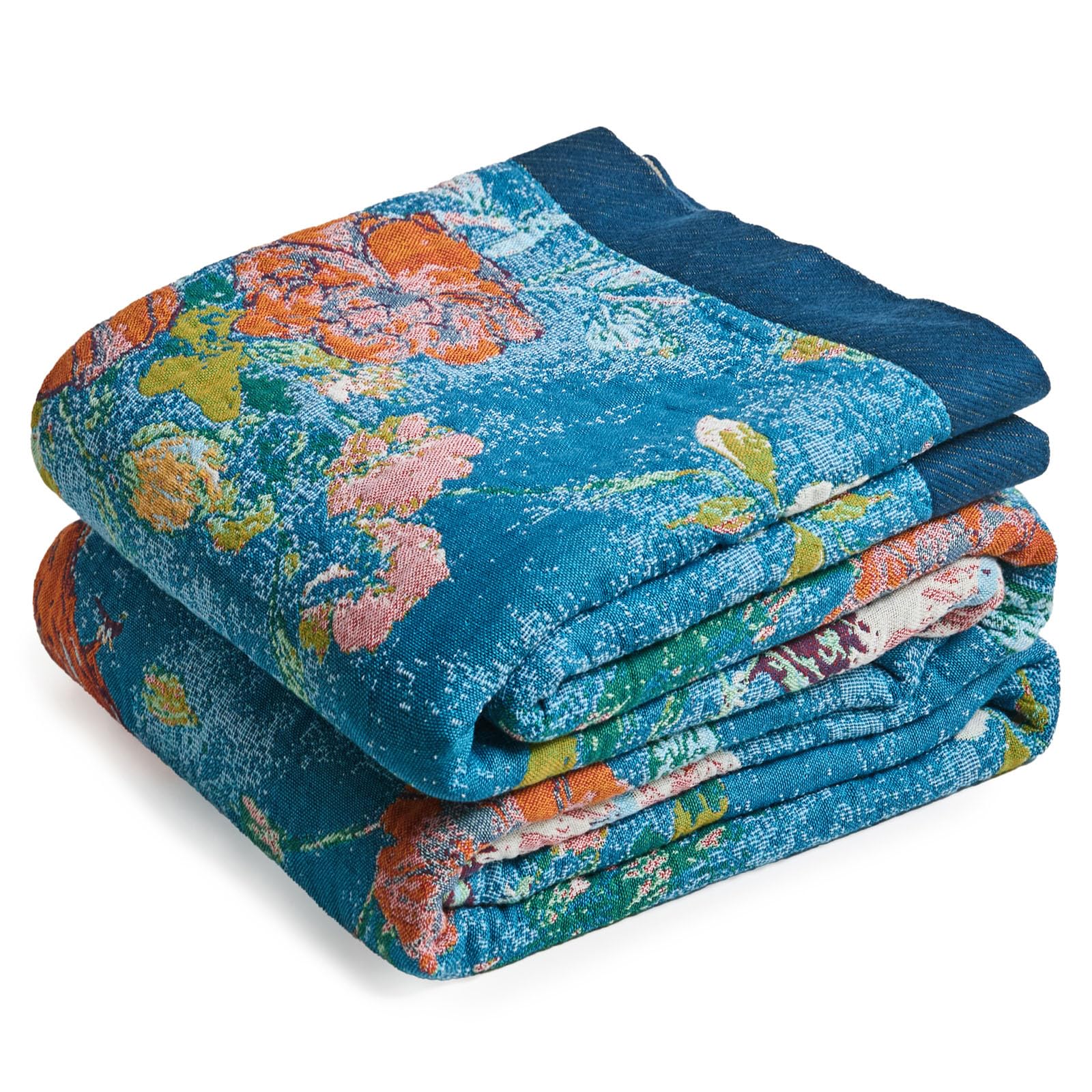 Boho Throw Blanket - 100% Cotton Soft Spring Throw Blanket for Bed, 90"x108" Reversible Breathable Lightweight Blankets, All Seasons Farmhouse Decor Floral Plant Butterfly Throw Quilt