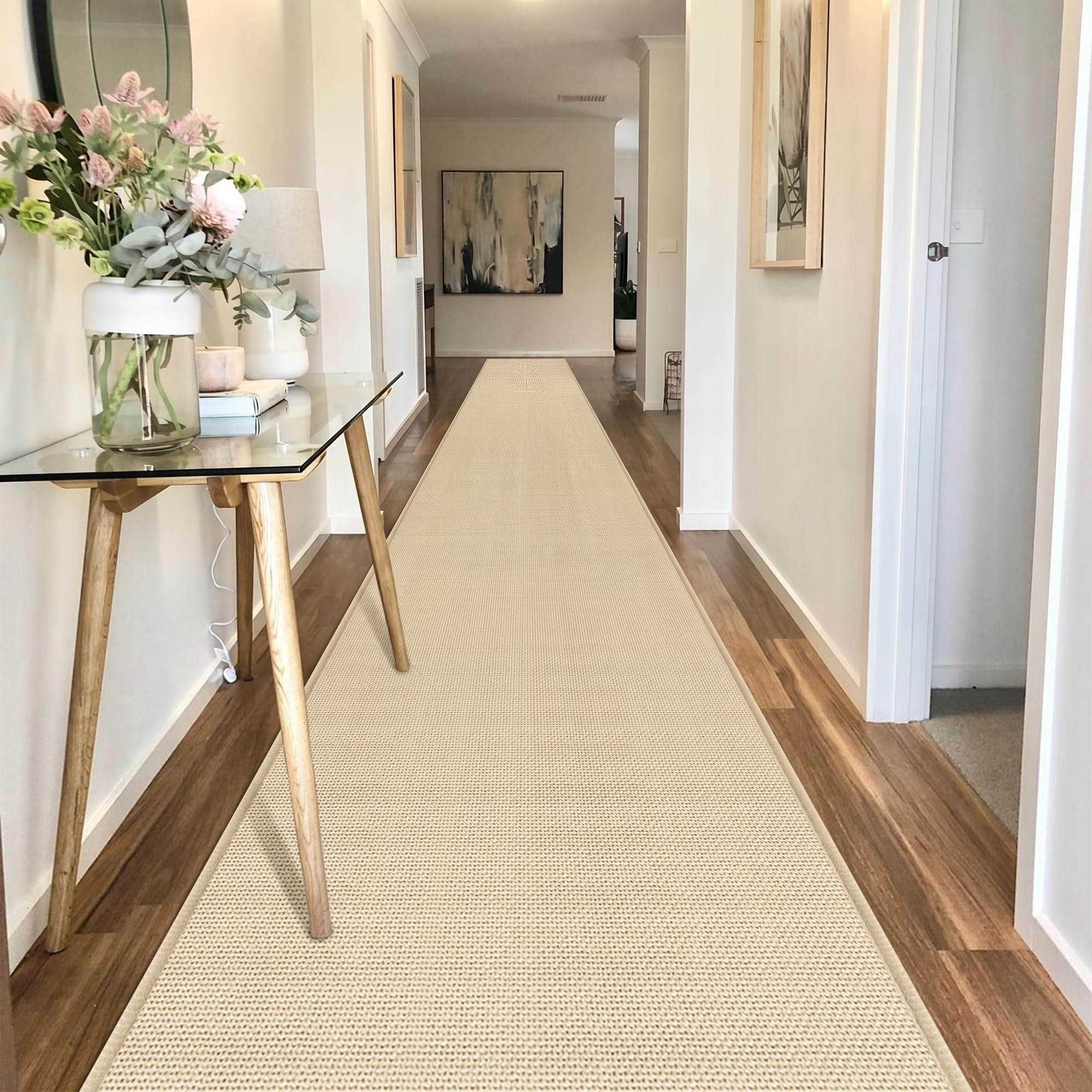 GOYLSER 10 ft Washable Runner Rug Jute Carpet Runner for Hallway, Non Slip Bath Rug Runner Mat, Beige Indoor Runner Rugs for Entryway