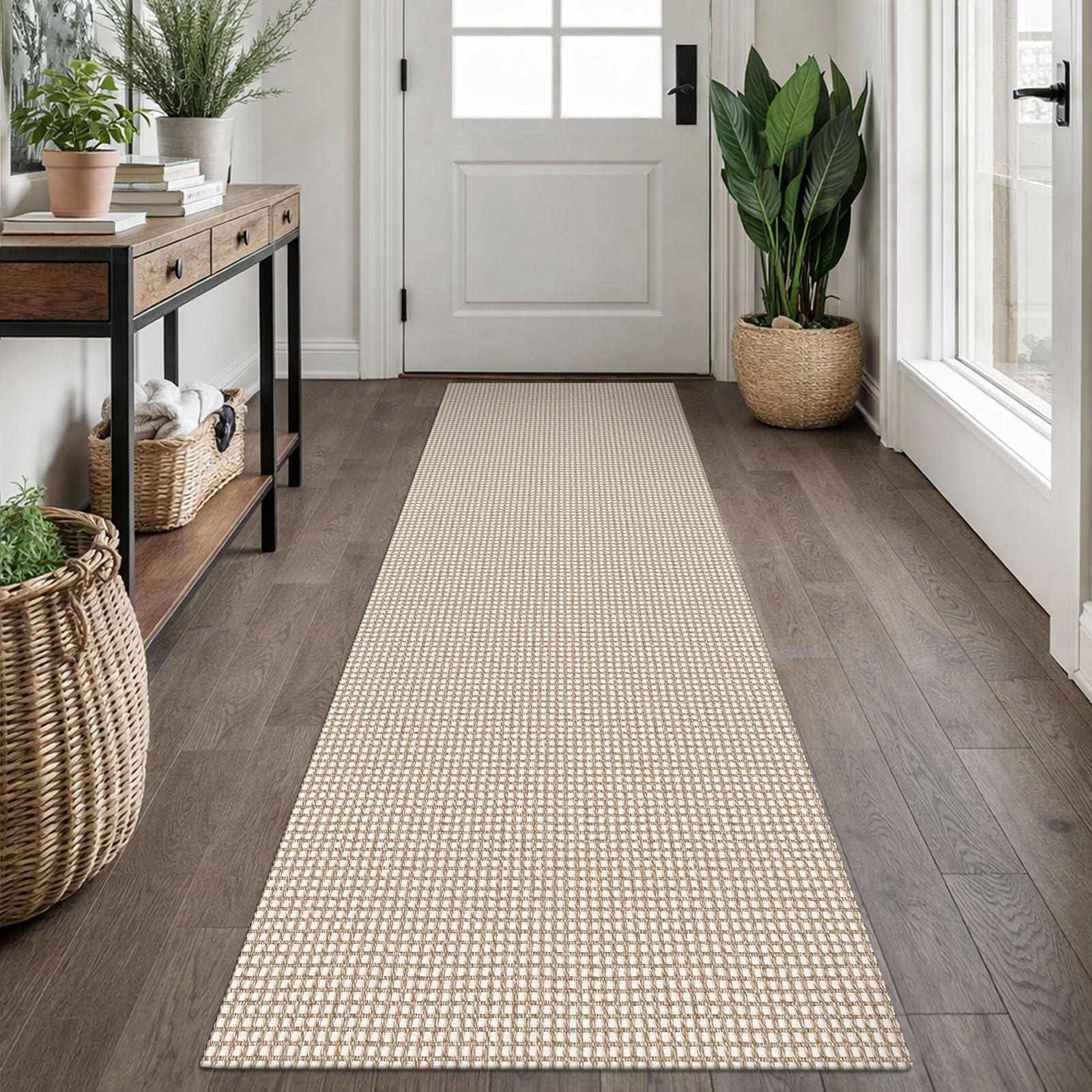 EARTHALL Woven Runner Rug 2x5 Ft Washable Runners for Hallways Cotton Non Slip Rubber Backed Kitchen Runner Braided Indoor Floor Carpet for Entryway, Hallway, Kitchen, Bedroom, Orange/Tan/Brown