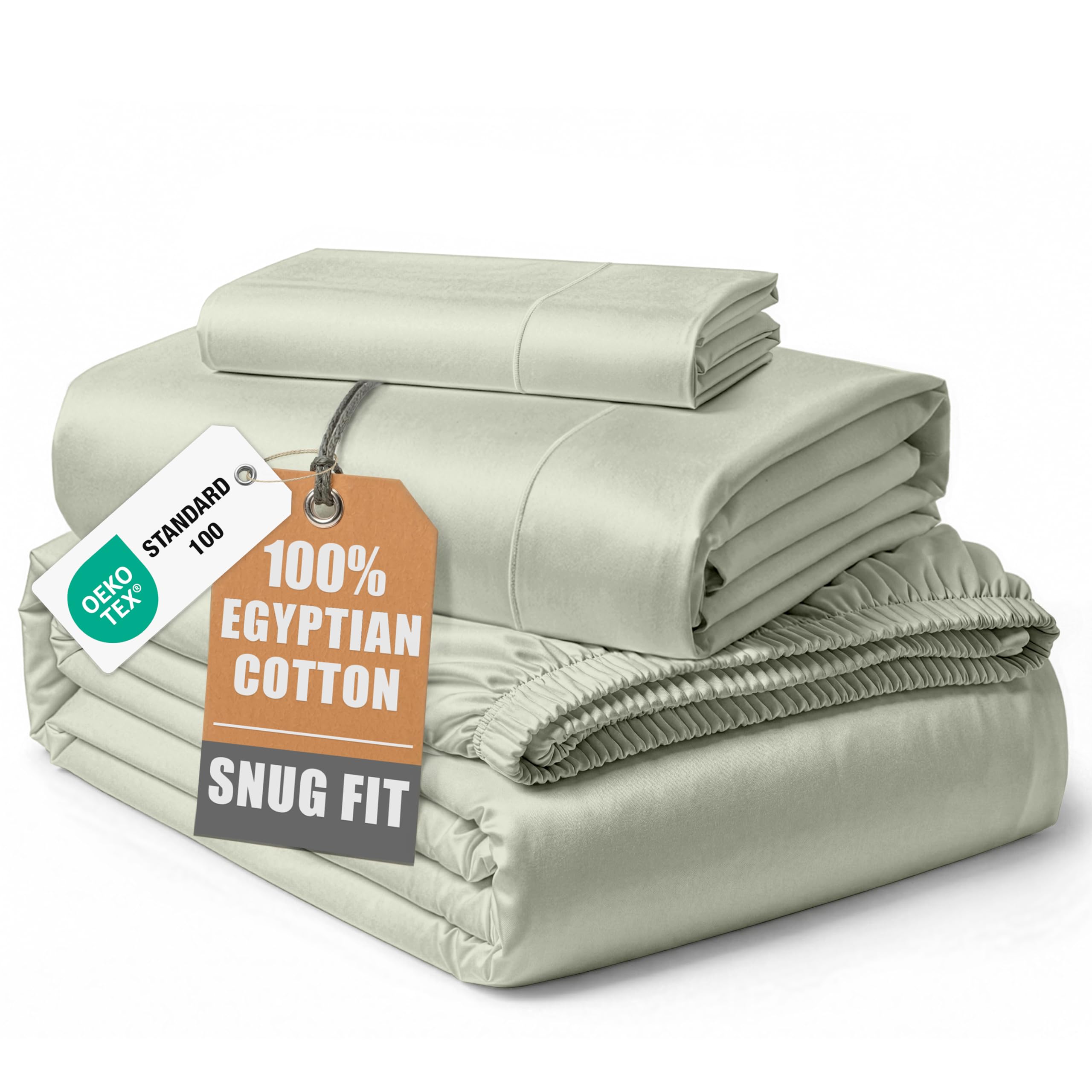 100% Egyptian Cotton Sheets Queen Size - Naturally Cooling & Breathable 4 Piece Silky Sateen Weave Queen Sheet Set, Ultra-Soft & Durable Hotel Luxury Sheets with 15" Snug Fit Deep Pockets - White