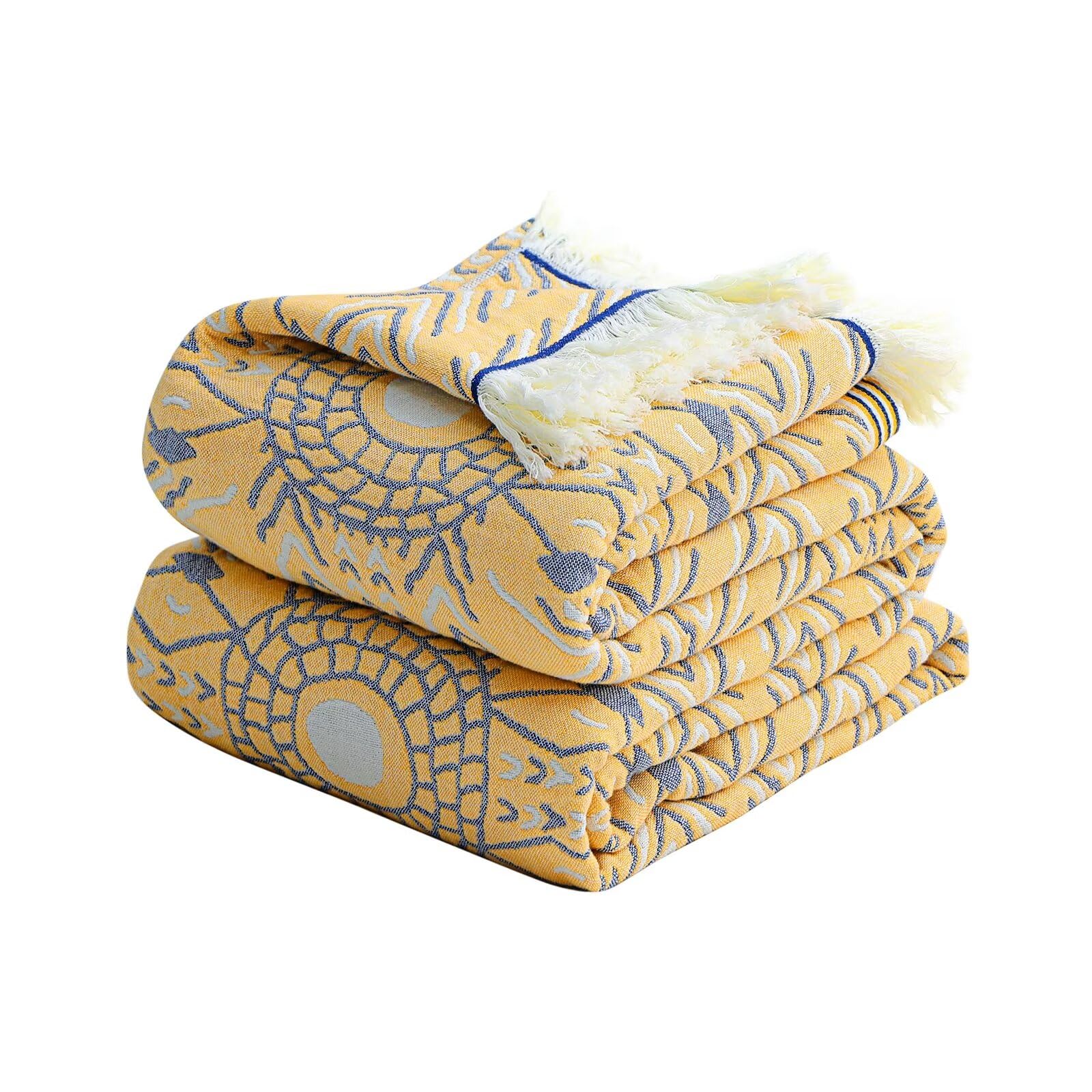Boho Throw Blanket - 100% Cotton Soft Spring Throw Blanket for Bed, 90"x108" Reversible Breathable Lightweight Blankets, All Seasons Farmhouse Decor Floral Plant Butterfly Throw Quilt