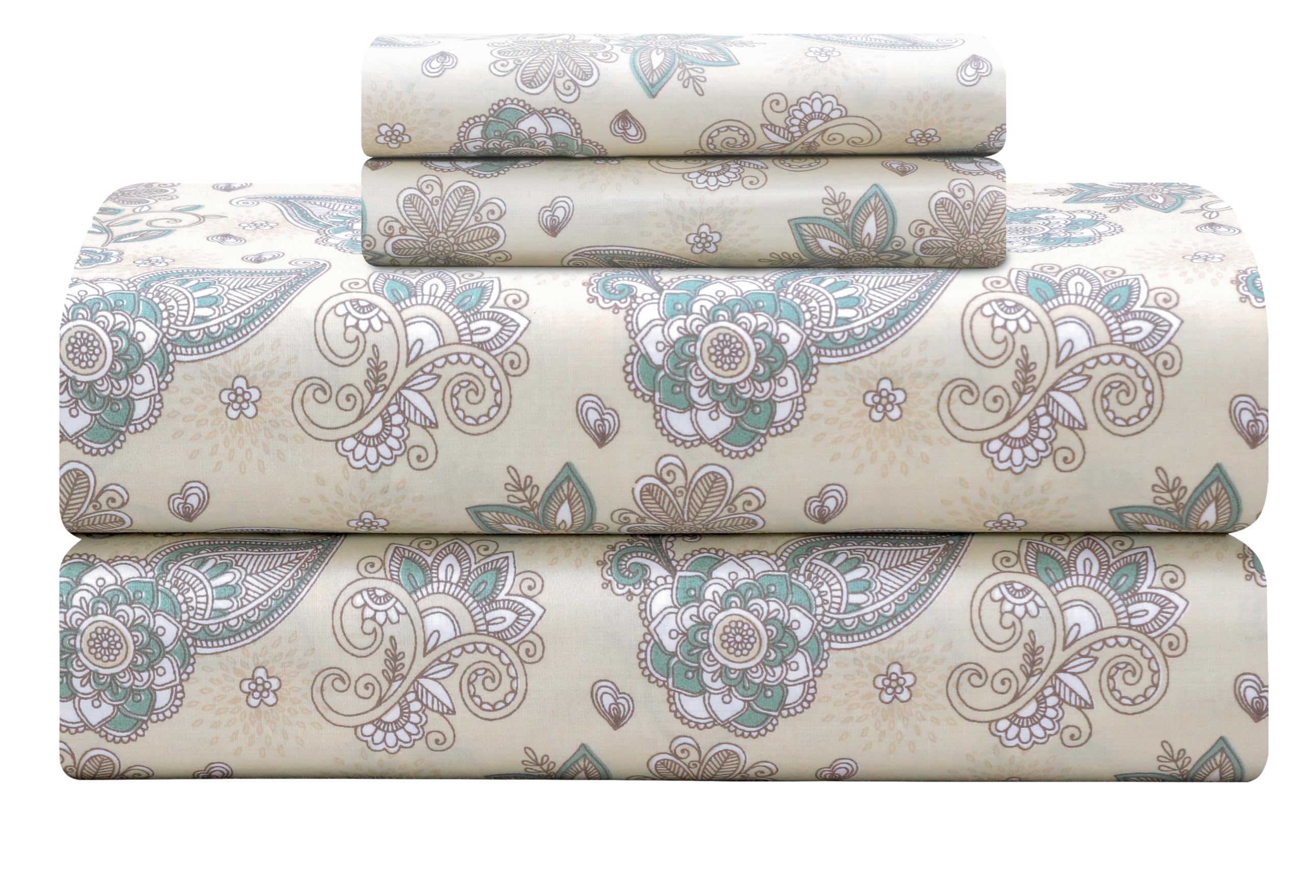 Feather & Stitch Softest 100% Cotton Sheets, 300 Thread Count Percale Weave Bedding, 16" Deep Pocket, Cooling Sheets, Breathable Bed Set, Hotel Premium Quality (Queen, Victorian Floral)