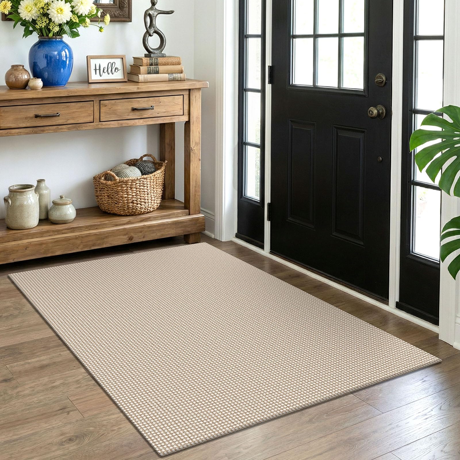 EARTHALL Woven Runner Rug 2x5 Ft Washable Runners for Hallways Cotton Non Slip Rubber Backed Kitchen Runner Braided Indoor Floor Carpet for Entryway, Hallway, Kitchen, Bedroom, Orange/Tan/Brown