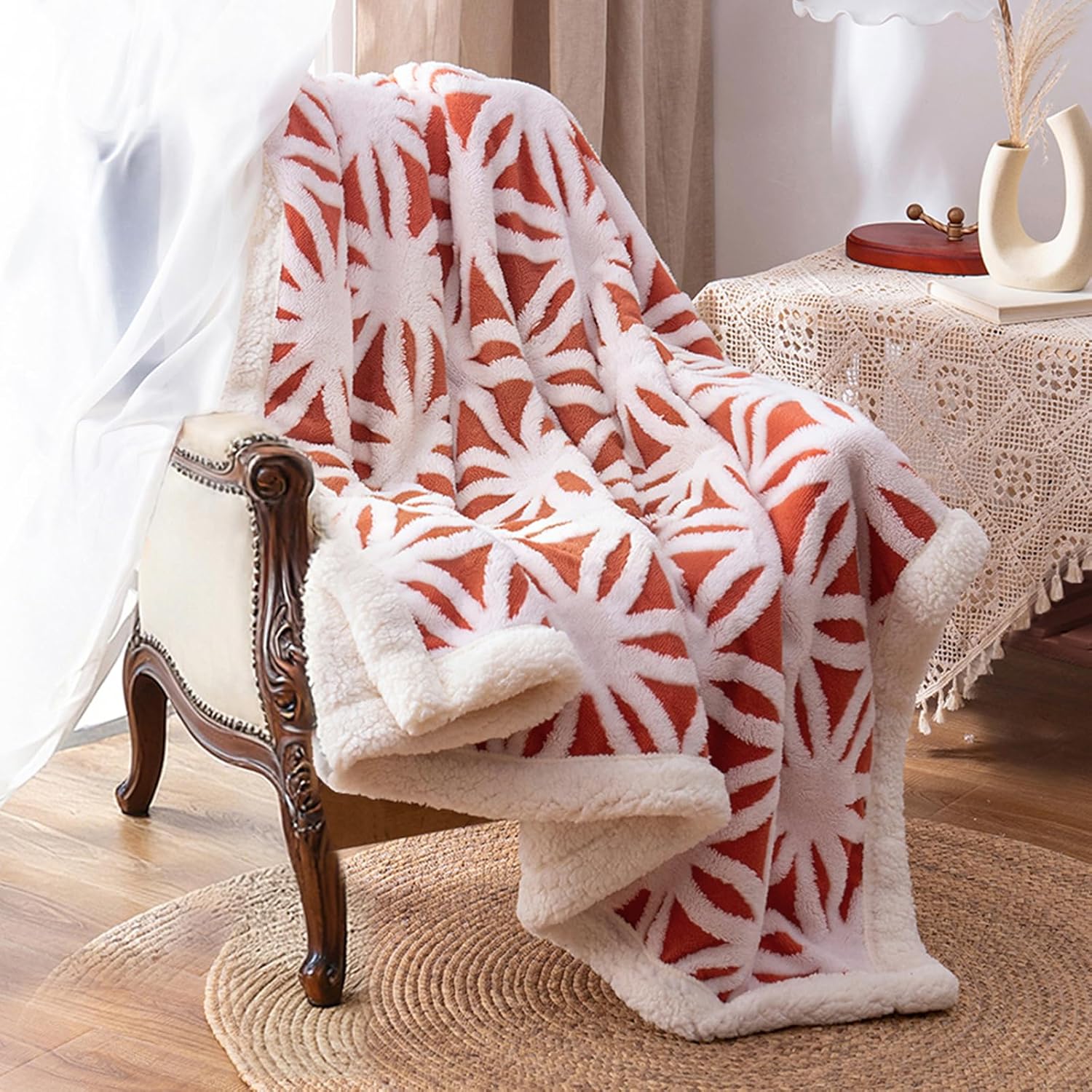 LOMAO Sherpa Fleece Blanket Fuzzy Soft Throw Blanket Dual Sided Blanket for Couch Sofa Bed (Coral, 51"x63")