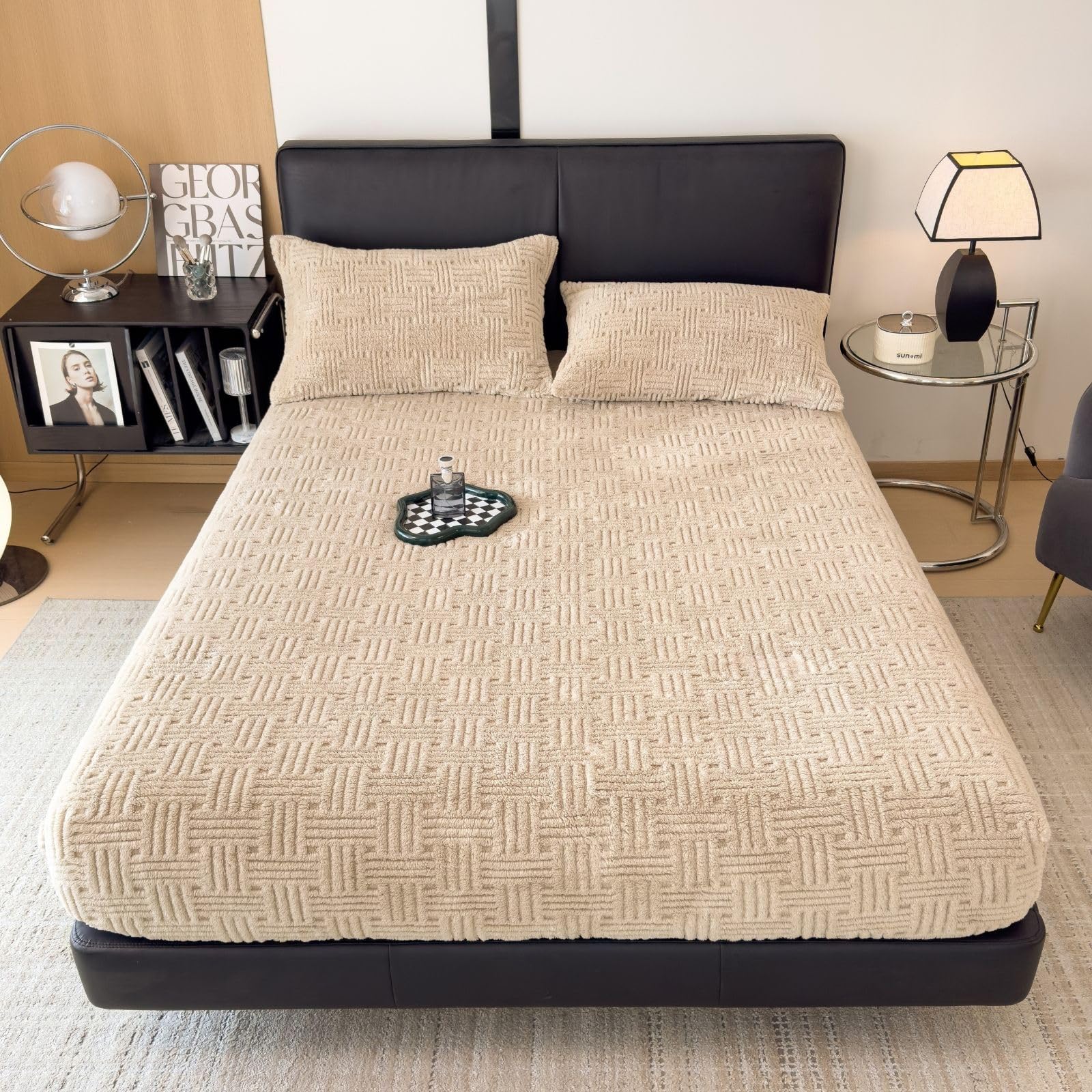 ZIQINPSQ Full Size Flannel Fitted Sheet - 1 Piece Winter Warm Deep Pocket (15") Bed Sheet, Shrink & Fade Resistant, Hotel Quality, Light Coral