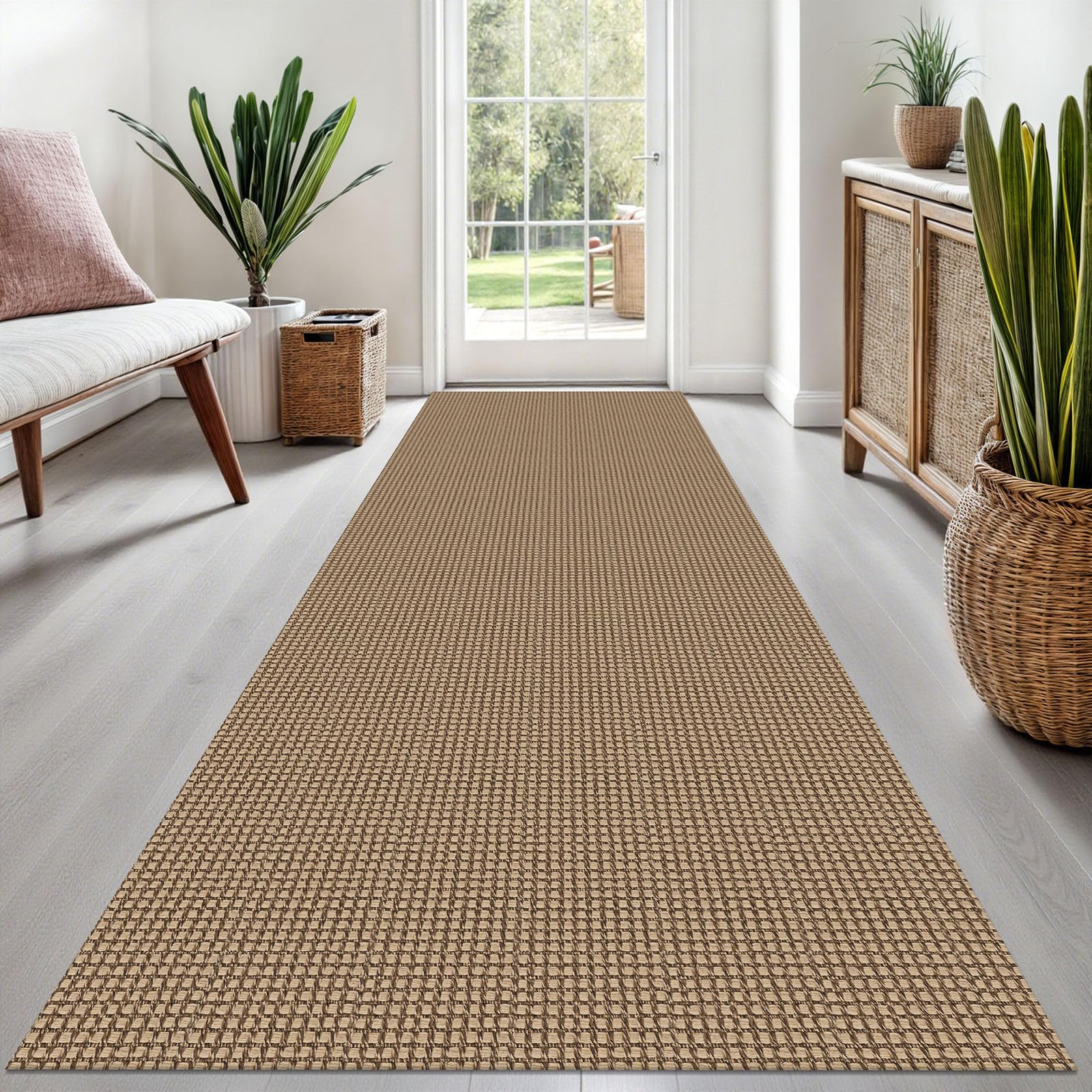 EARTHALL Woven Runner Rug 2x5 Ft Washable Runners for Hallways Cotton Non Slip Rubber Backed Kitchen Runner Braided Indoor Floor Carpet for Entryway, Hallway, Kitchen, Bedroom, Orange/Tan/Brown