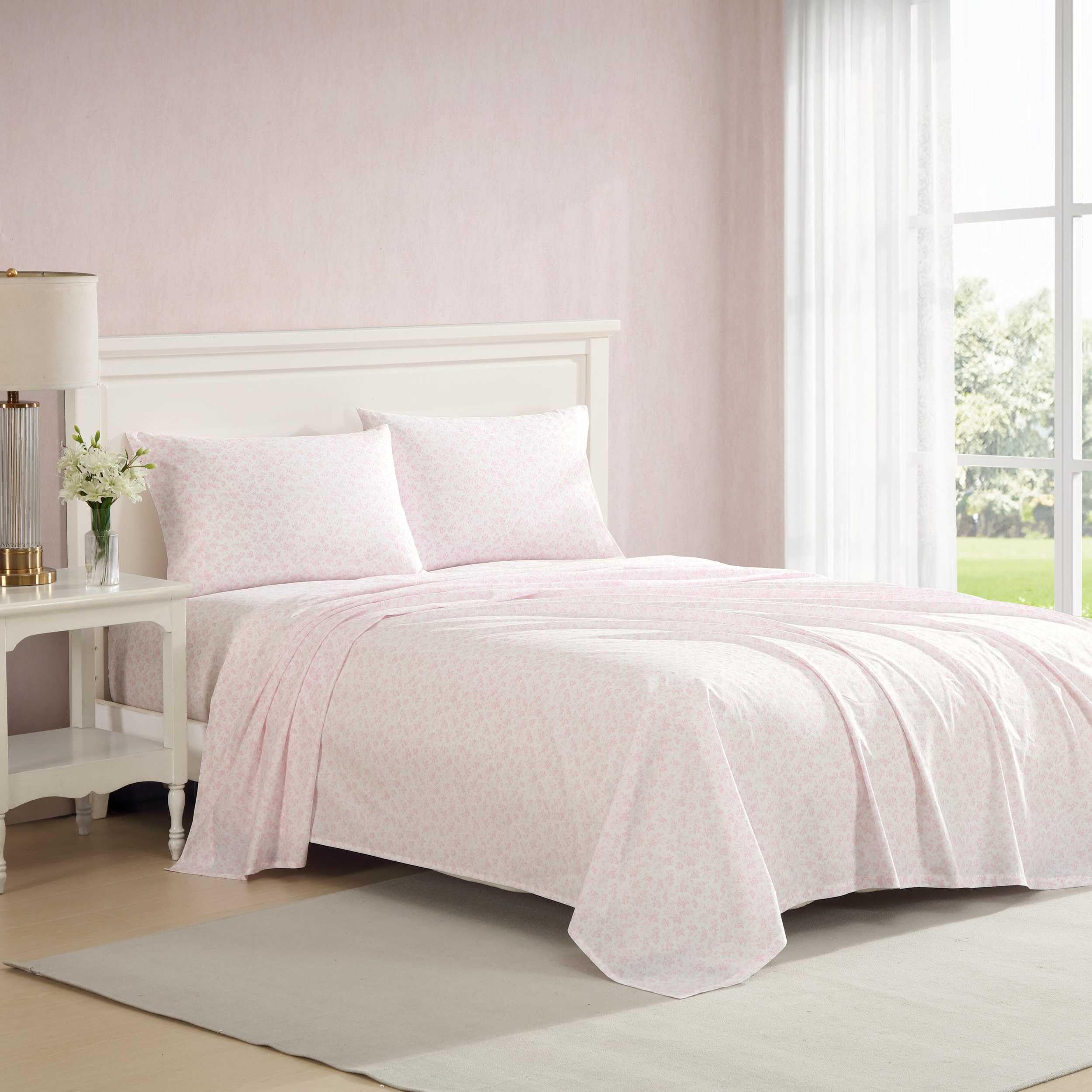 Laura Ashley - Queen Sheet Set, Crisp & Cool Sheets w/a Naturally Smooth Cotton Percale Feel, Deep Pocket, Bed Sheets with Matching Pillowcases & Fitted Sheet (Francesca Blue)