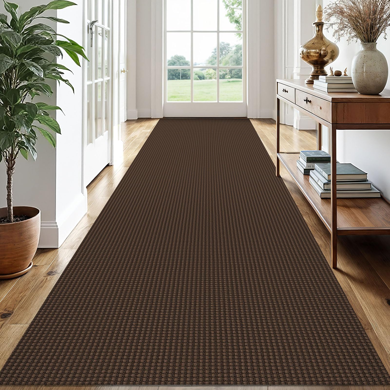 EARTHALL Woven Runner Rug 2x5 Ft Washable Runners for Hallways Cotton Non Slip Rubber Backed Kitchen Runner Braided Indoor Floor Carpet for Entryway, Hallway, Kitchen, Bedroom, Orange/Tan/Brown
