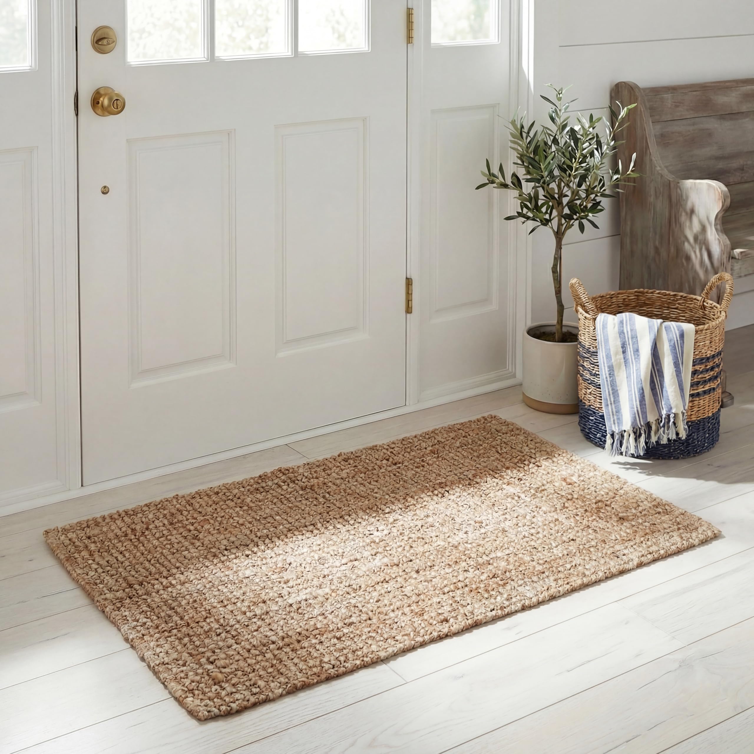SAFAVIEH Natural Fiber Collection Runner Rug - 2'6" x 6', Natural Brown, Handmade Jute, Farmhouse Style, Chunky Textured Thick Pile (NF447A)