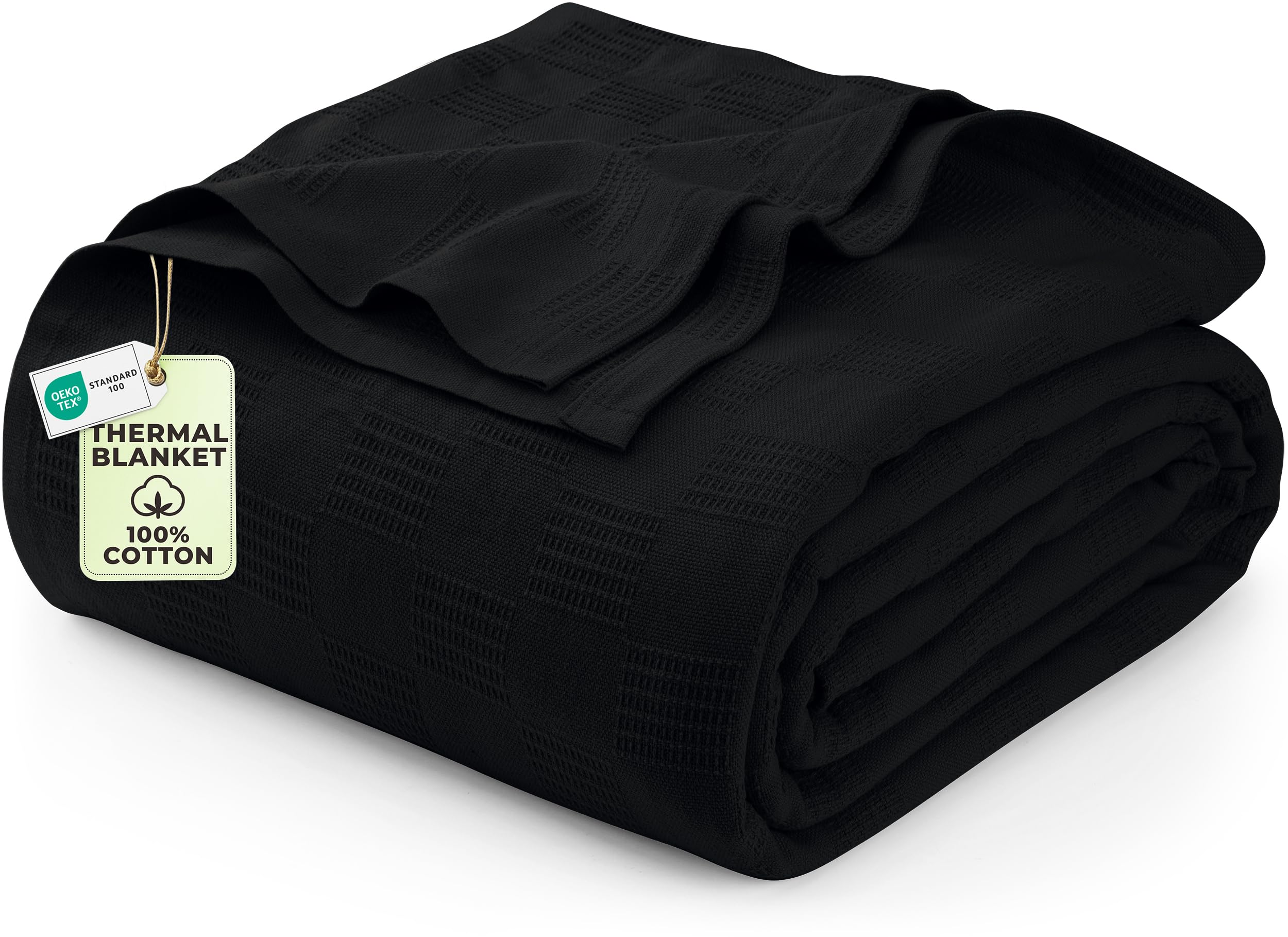 Utopia Bedding 100% Cotton Thermal Blanket Smoke Gray Queen Size Soft, Lightweight, Breathable, Cozy Spring and Summer Blankets for Bed, Home Room Decor Gifts for Women and Men (90x90 Inches)