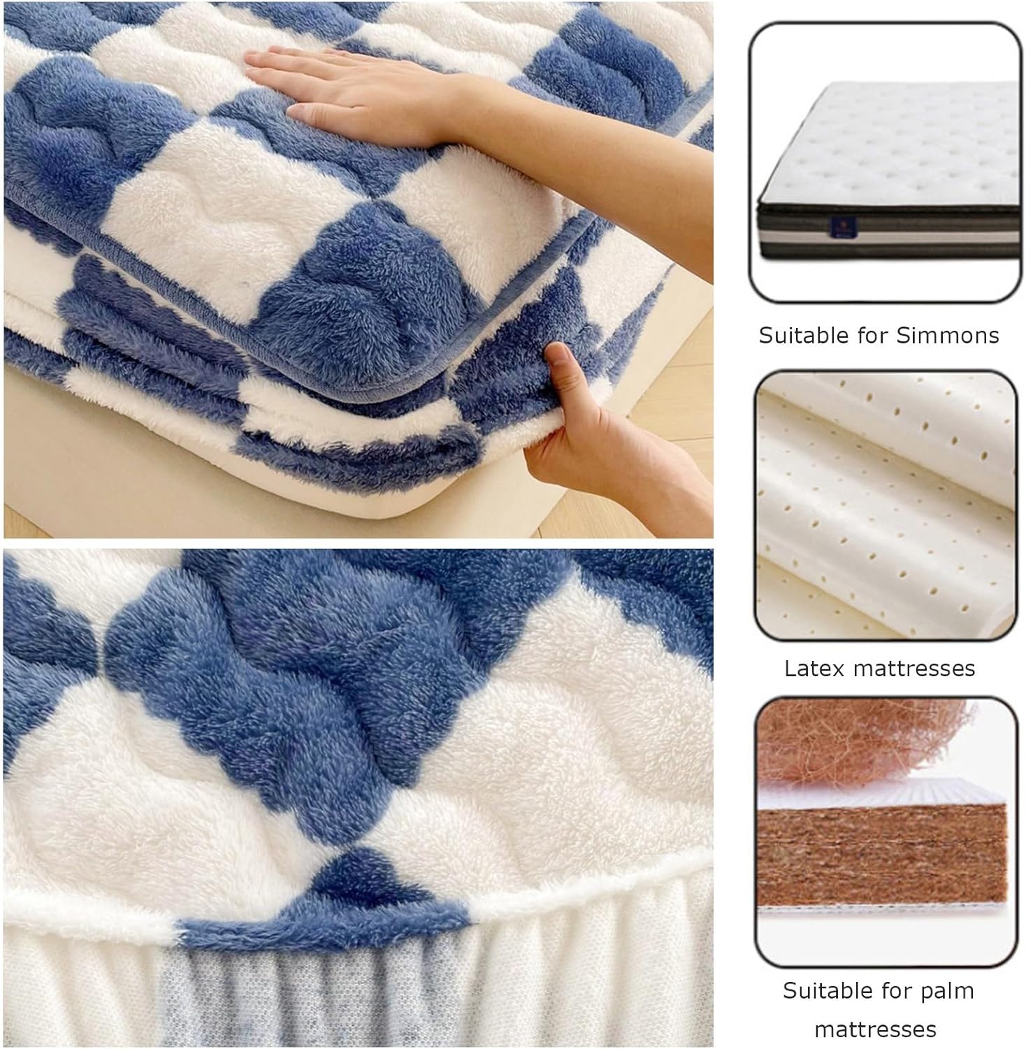 Coral Fleece Fitted Sheet with Two Pillowcases,Queen Size Super Soft Warm Plush Bed Sheets,12" Deep Pocket Single/Double Sheet,Suitable for Any Mattress(E,200x220cm)