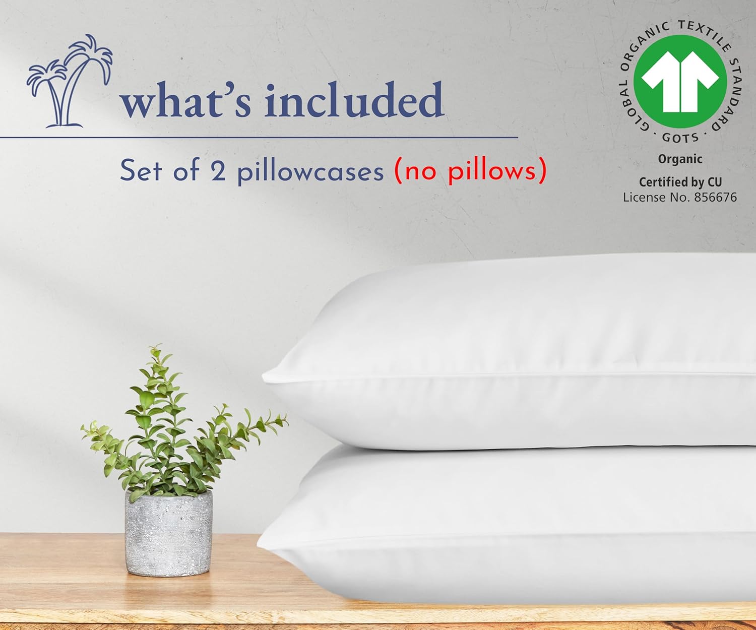 California Design Den 100% Organic Cotton Pillow Cases Queen/Standard Set of 2, Soft & Crisp Percale Weave Cotton Pillowcases (Bright White)