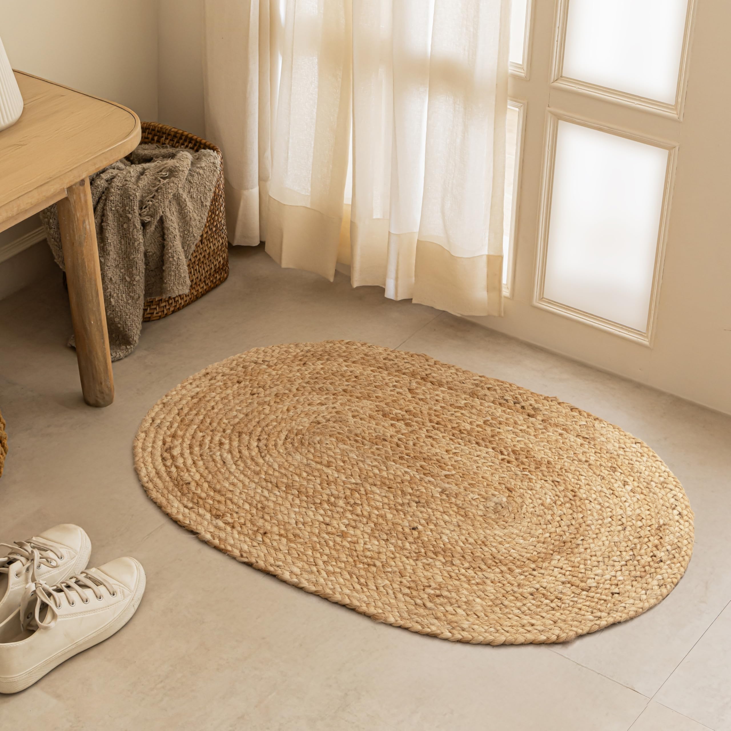 HOMEMONDE Handcrafted Woven Jute Runner Rug 2x8 ft - Rustic Natural Braided Area Rug - Farmhouse Indoor Eco Friendly Floor Rug for Kitchen, Hallway, Living Room, Bedroom