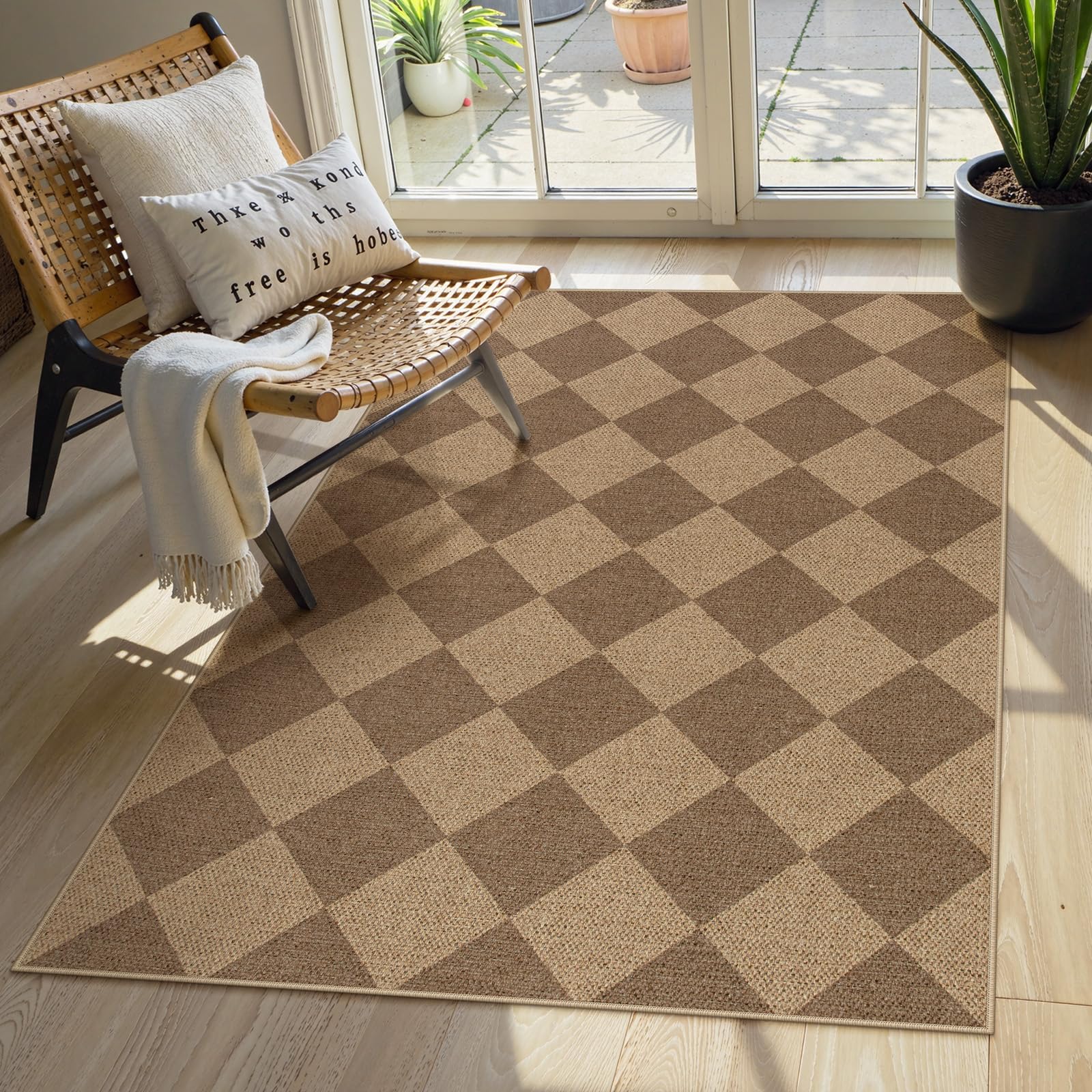 Lahome Colette Checkered Easy Jute Runner Rug, 2x8 Hallway Kitchen Runner Rug Non Slip Washable Outdoor Carpet for Entryway Indoor, Checkerboard Black Indoor Outdoor Carpet for Hallway 8ft Entry