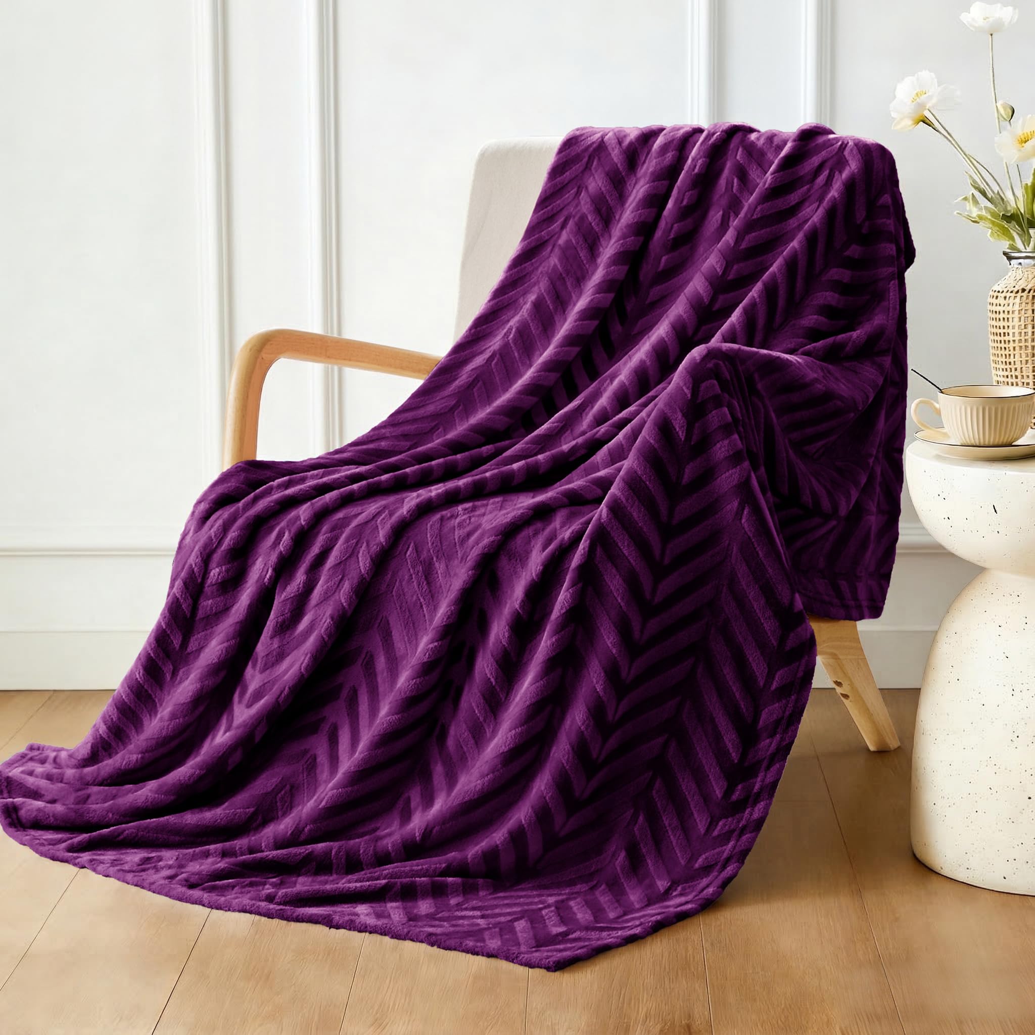 Whale Flotilla Flannel Fleece Throw Blanket for Couch Sofa Bed, Lightweight Breathable Soft Throws Plush Fluffy Chevron Design Decorative Blankets for All Season, 50x60 Inch, Coral
