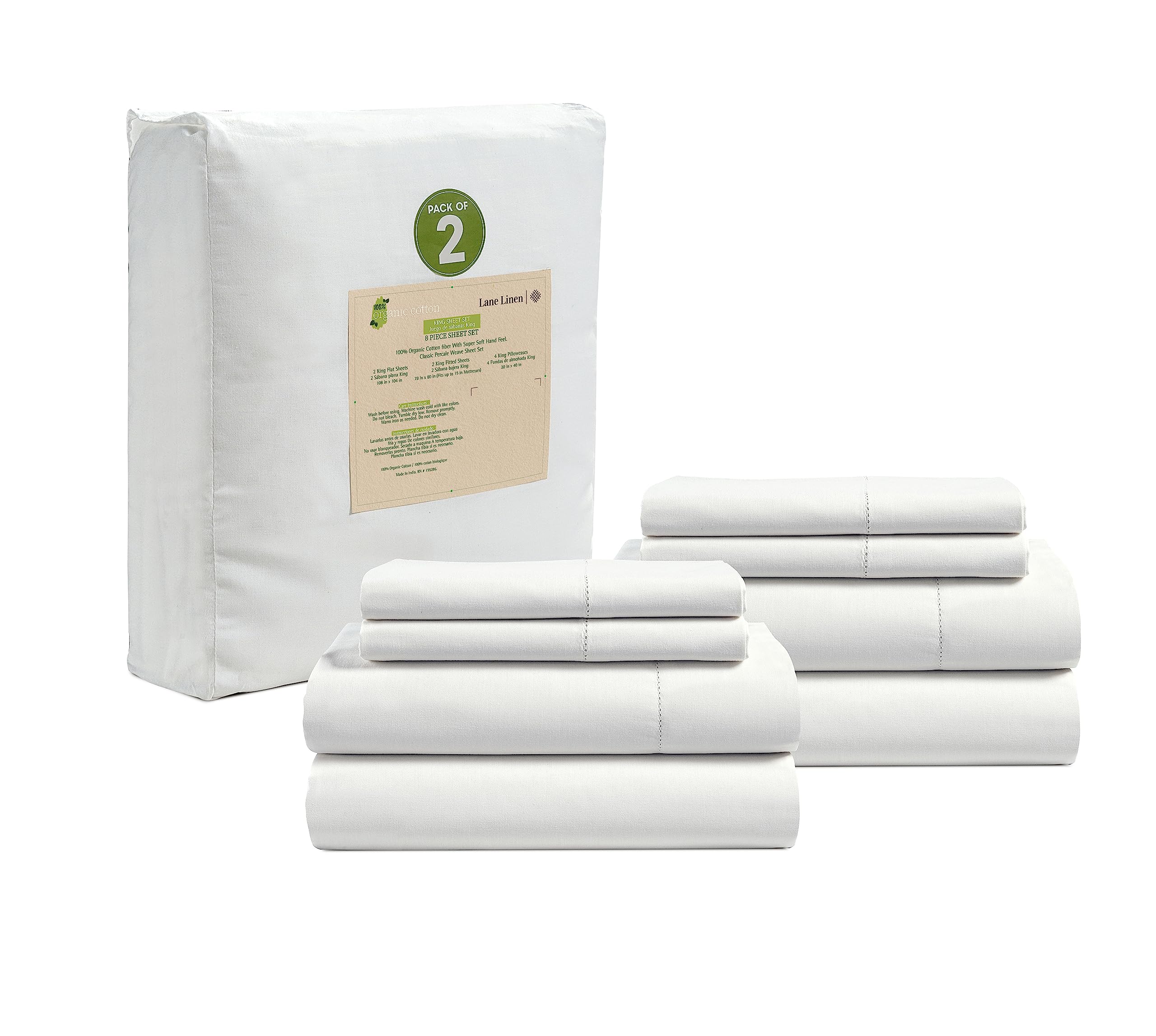 LANE LINEN 100% Organic Cotton Eco Friendly Sustainably Produced Queen Sheets Set, Low Pill Fade Resistant Machine Wash Fully Elasticized Cotton Bedding Queen Set- French Blue
