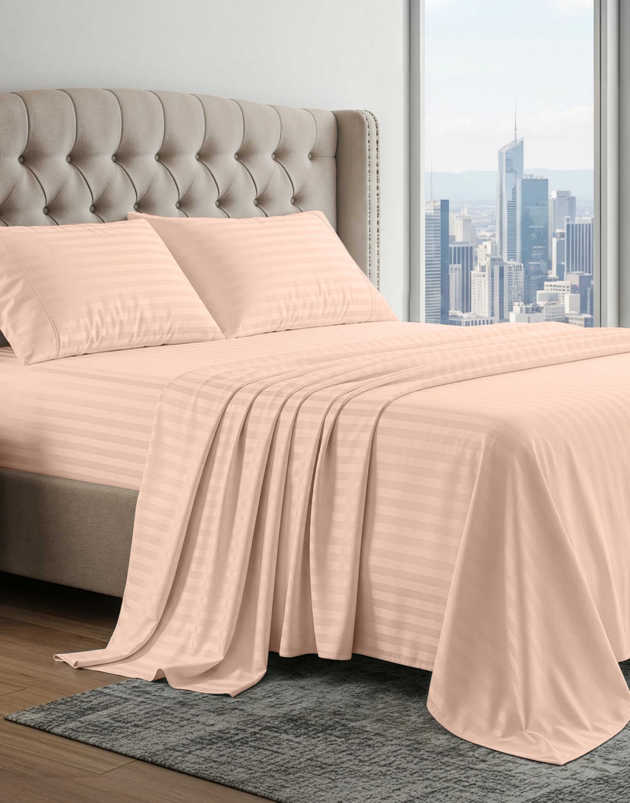 100% Egyptian Cotton Sheets Queen Size - Naturally Cooling & Breathable 4 Piece Silky Sateen Weave Queen Sheet Set, Ultra-Soft & Durable Hotel Luxury Sheets with 15" Snug Fit Deep Pockets - White