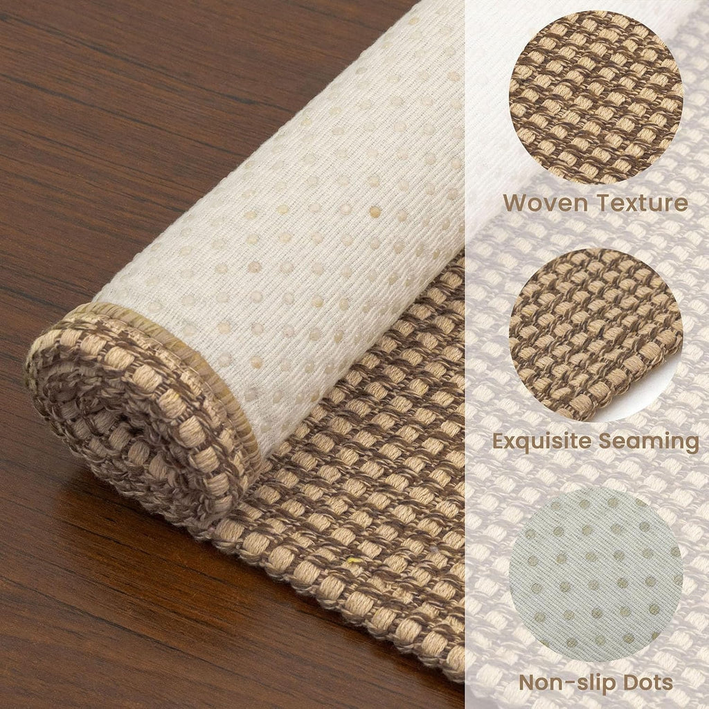EARTHALL Woven Runner Rug 2x5 Ft Washable Runners for Hallways Cotton Non Slip Rubber Backed Kitchen Runner Braided Indoor Floor Carpet for Entryway, Hallway, Kitchen, Bedroom, Orange/Tan/Brown