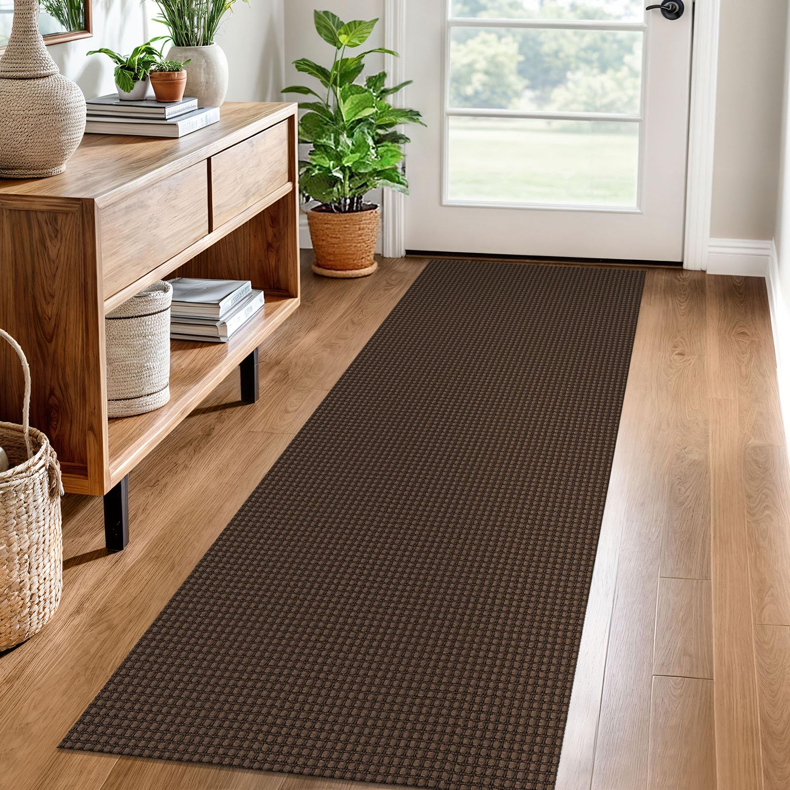 EARTHALL Woven Runner Rug 2x5 Ft Washable Runners for Hallways Cotton Non Slip Rubber Backed Kitchen Runner Braided Indoor Floor Carpet for Entryway, Hallway, Kitchen, Bedroom, Orange/Tan/Brown