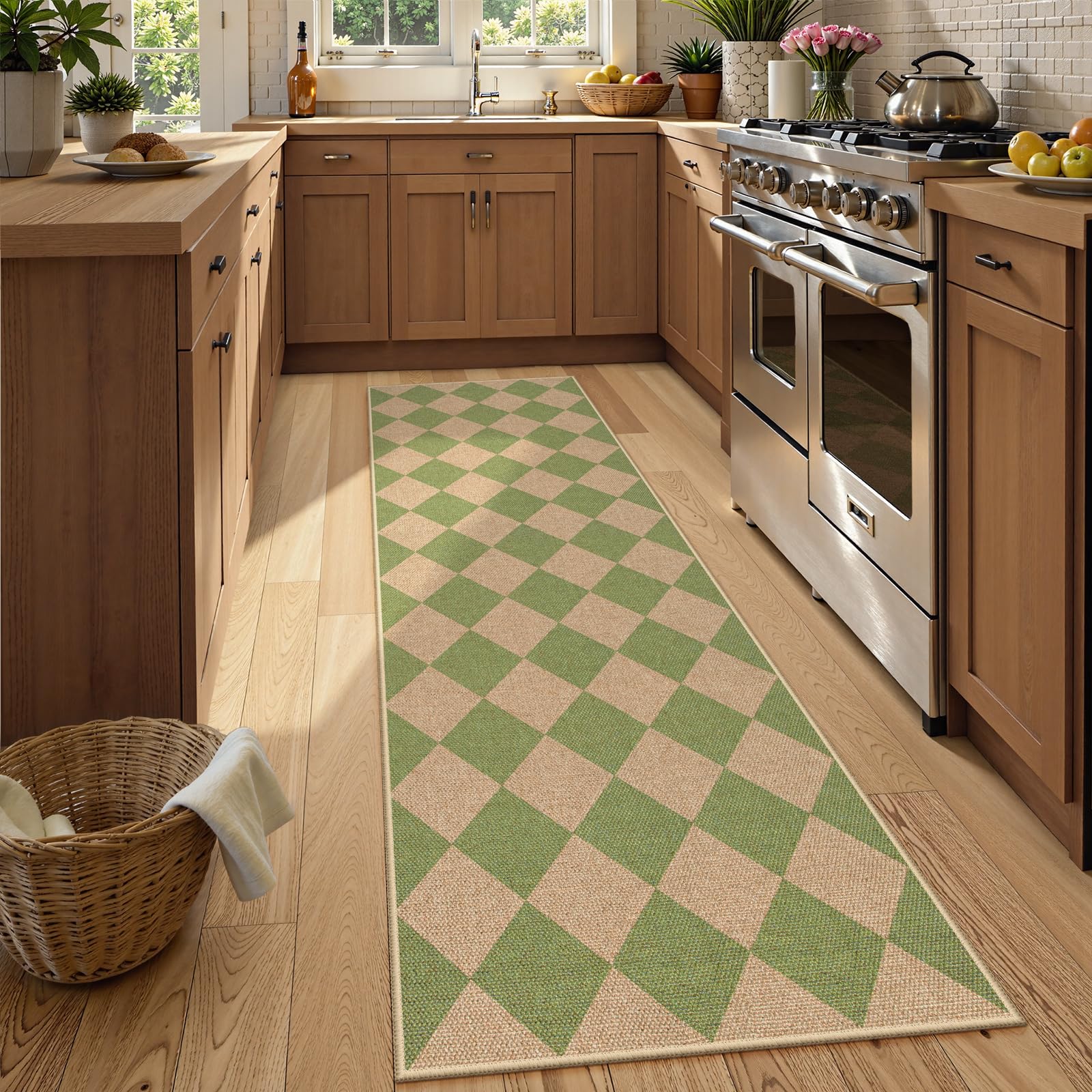 Lahome Colette Checkered Easy Jute Runner Rug, 2x8 Hallway Kitchen Runner Rug Non Slip Washable Outdoor Carpet for Entryway Indoor, Checkerboard Black Indoor Outdoor Carpet for Hallway 8ft Entry