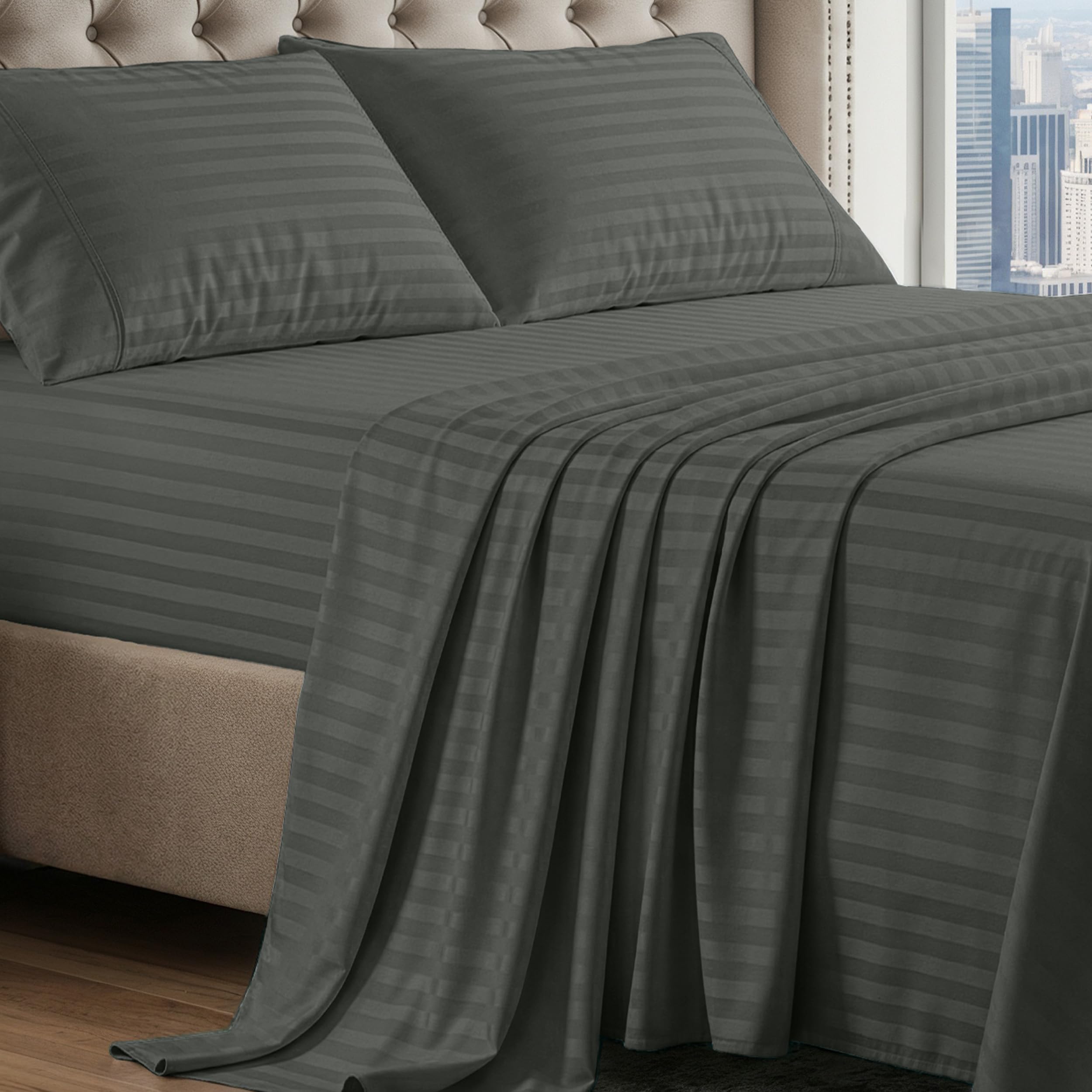 100% Egyptian Cotton Sheets Queen Size - Naturally Cooling & Breathable 4 Piece Silky Sateen Weave Queen Sheet Set, Ultra-Soft & Durable Hotel Luxury Sheets with 15" Snug Fit Deep Pockets - White