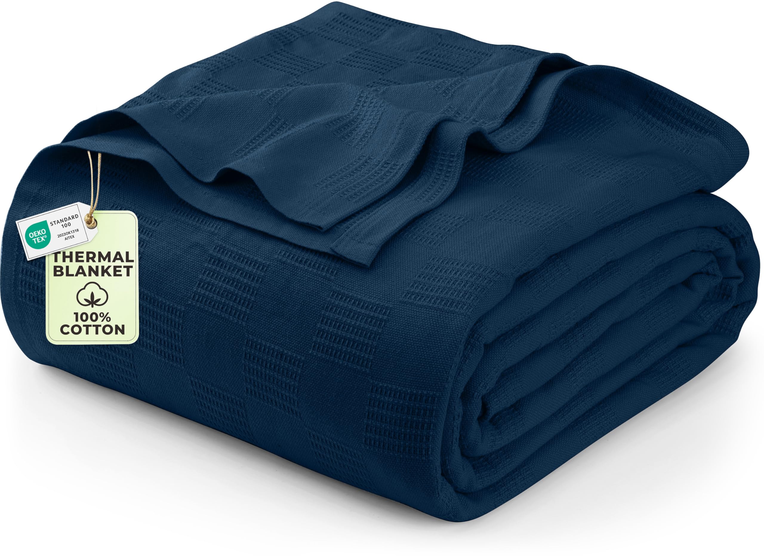 Utopia Bedding 100% Cotton Thermal Blanket Smoke Gray Queen Size Soft, Lightweight, Breathable, Cozy Spring and Summer Blankets for Bed, Home Room Decor Gifts for Women and Men (90x90 Inches)
