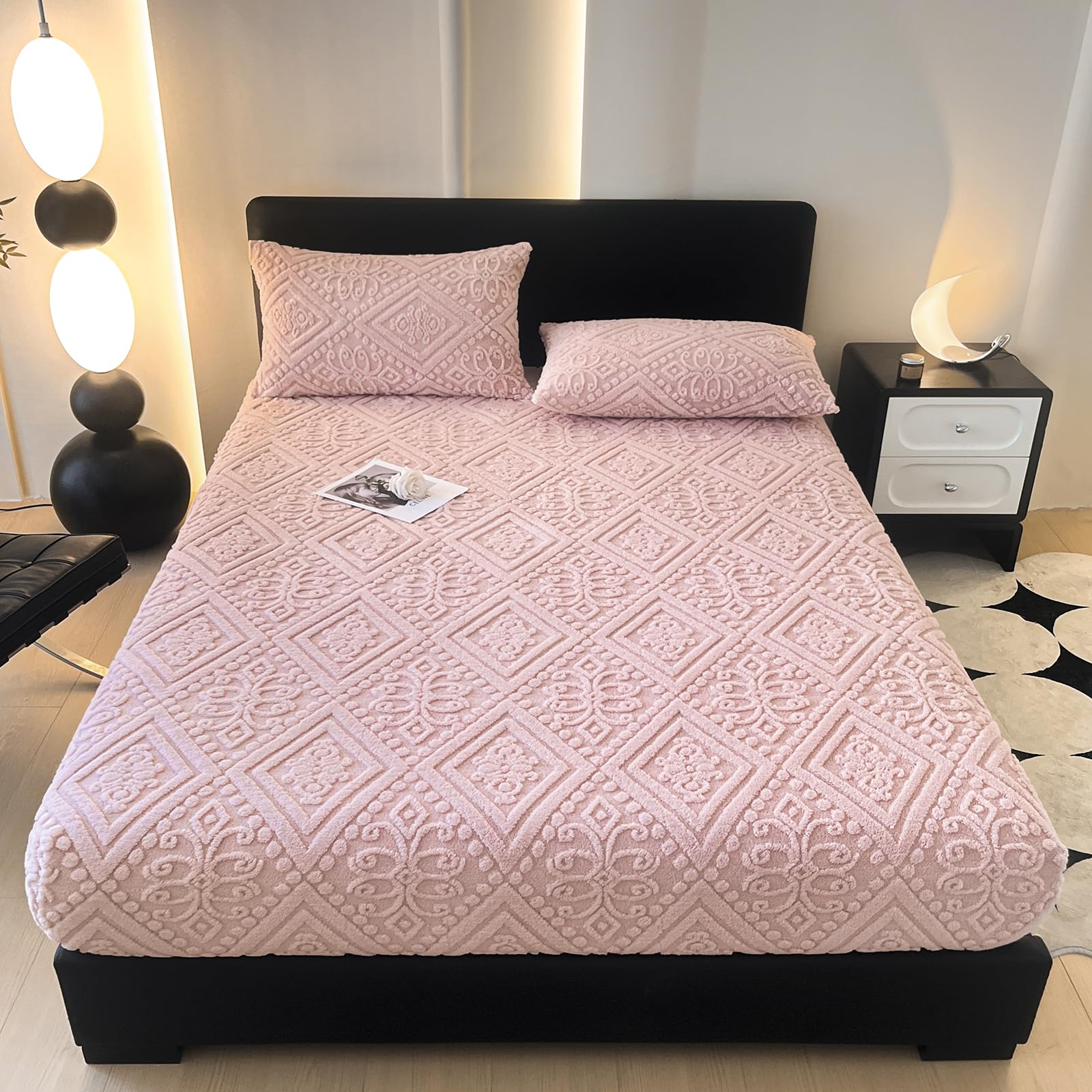 ZIQINPSQ Full Size Flannel Fitted Sheet - 1 Piece Winter Warm Deep Pocket (15") Bed Sheet, Shrink & Fade Resistant, Hotel Quality, Light Coral