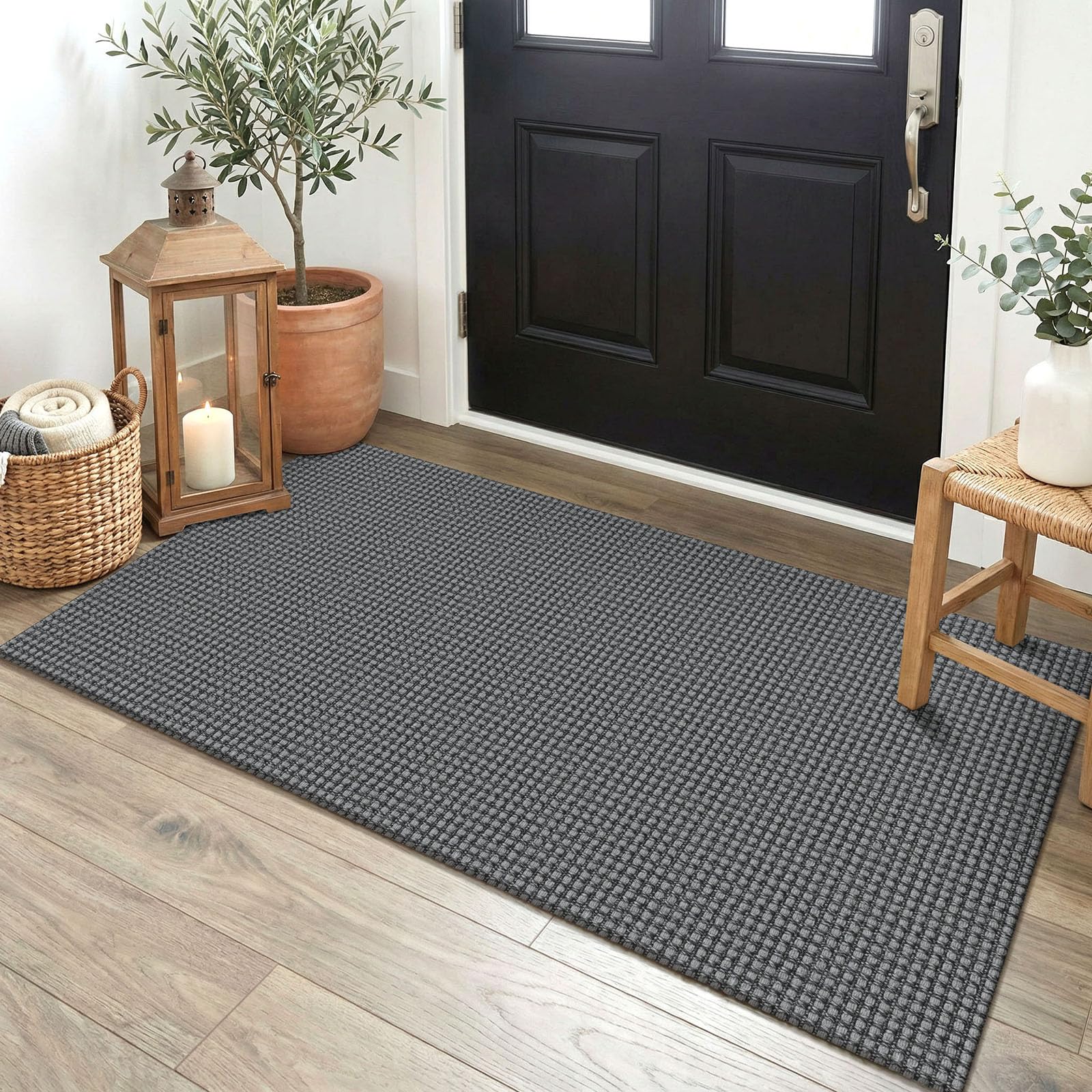 EARTHALL Woven Runner Rug 2x5 Ft Washable Runners for Hallways Cotton Non Slip Rubber Backed Kitchen Runner Braided Indoor Floor Carpet for Entryway, Hallway, Kitchen, Bedroom, Orange/Tan/Brown