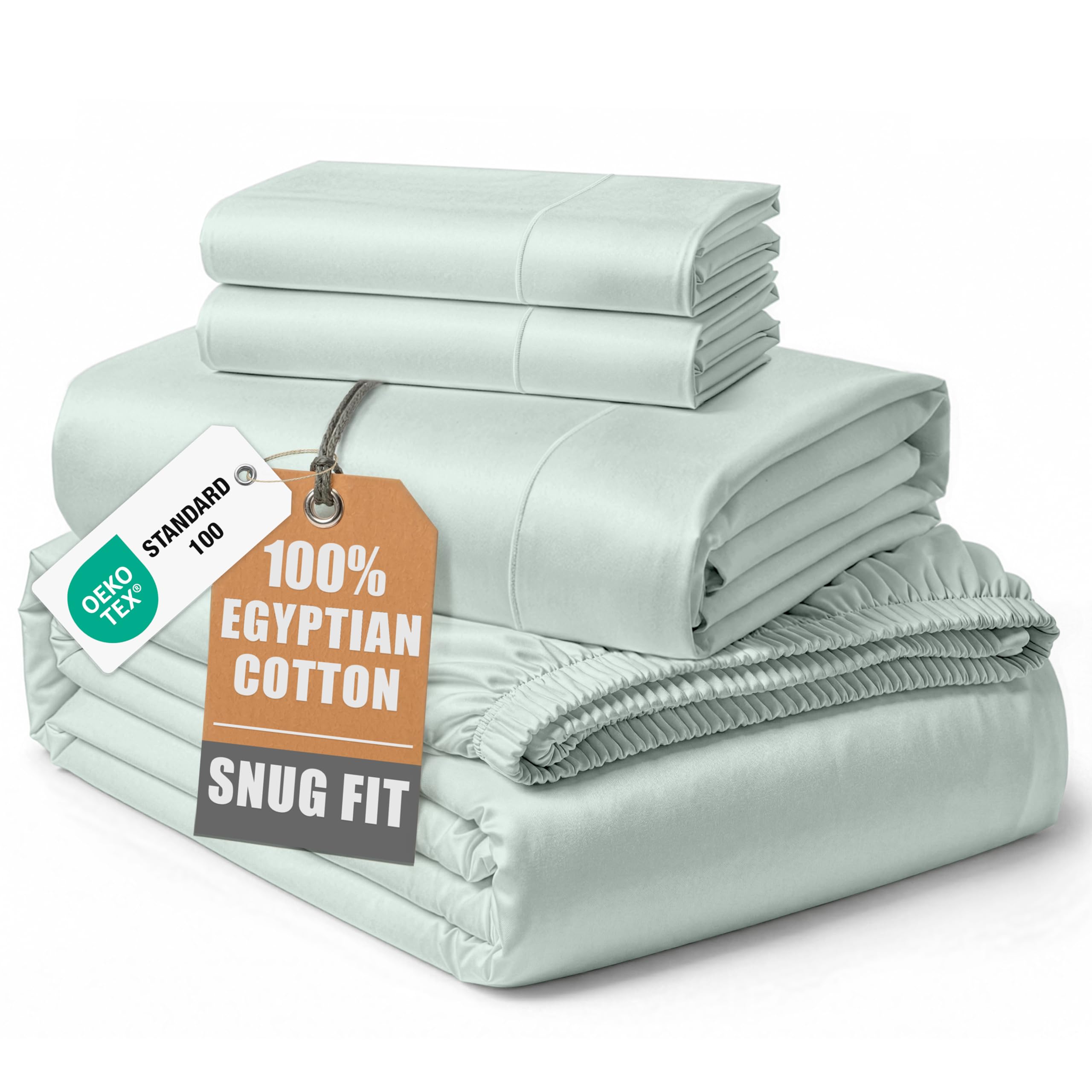 100% Egyptian Cotton Sheets Queen Size - Naturally Cooling & Breathable 4 Piece Silky Sateen Weave Queen Sheet Set, Ultra-Soft & Durable Hotel Luxury Sheets with 15" Snug Fit Deep Pockets - White