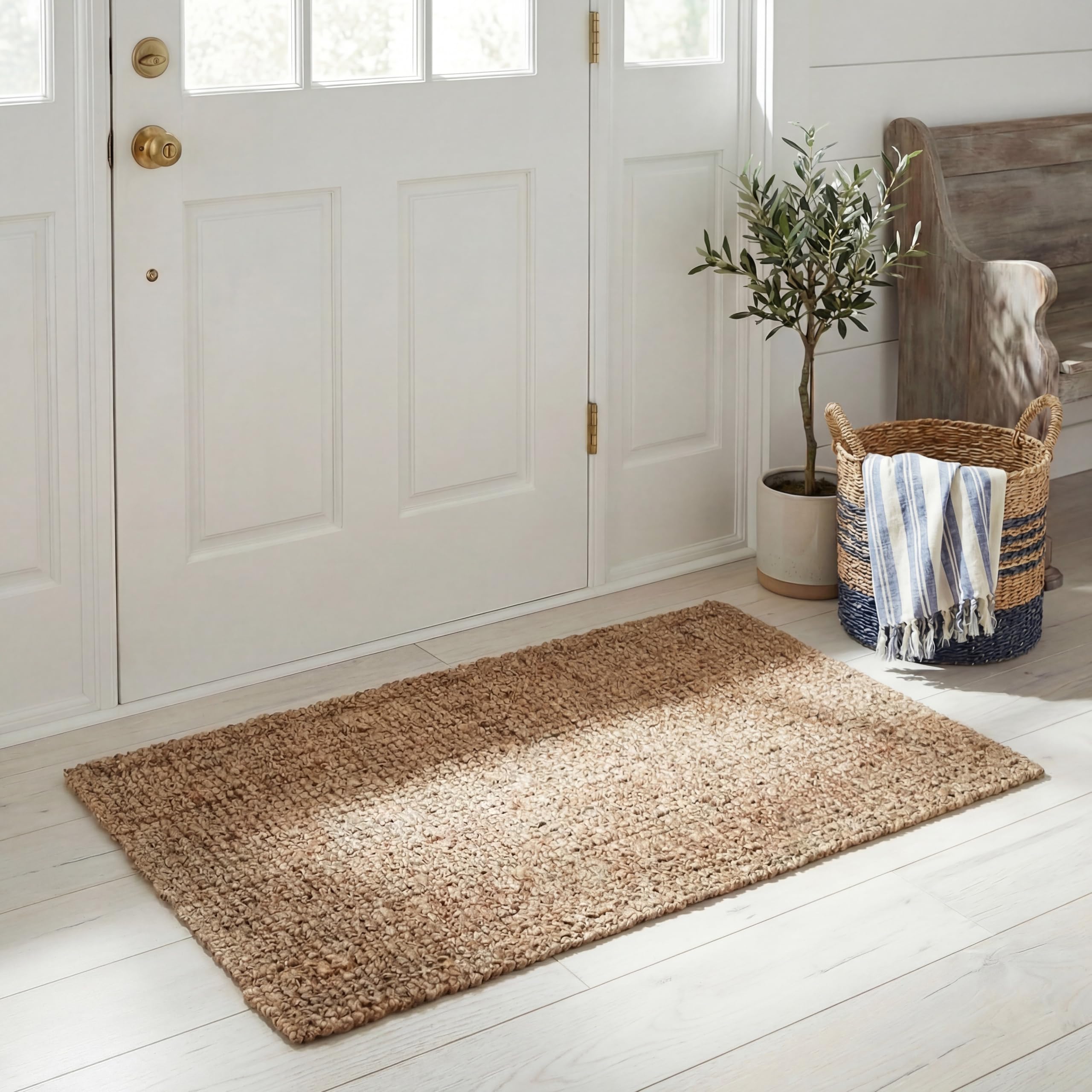 SAFAVIEH Natural Fiber Collection Runner Rug - 2'6" x 6', Natural Brown, Handmade Jute, Farmhouse Style, Chunky Textured Thick Pile (NF447A)