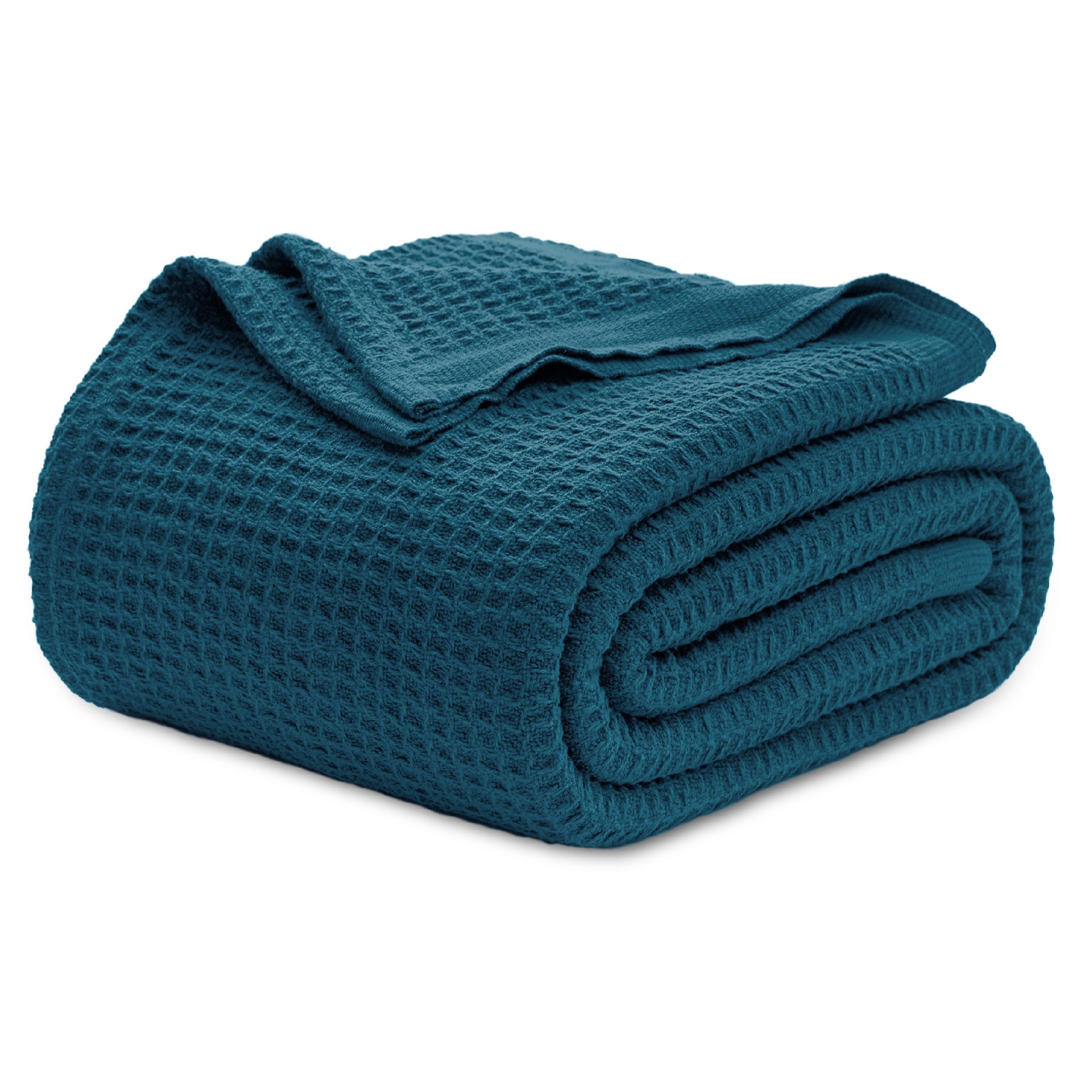 Bedsure Gentlesoft 100% Cotton Blanket Twin XL Size for College Dorm - Cooling Breathable and Soft for Summer, Waffle Weave Twin Blanket for Bed, Dorm Room Essentials, White, 66x90 inches