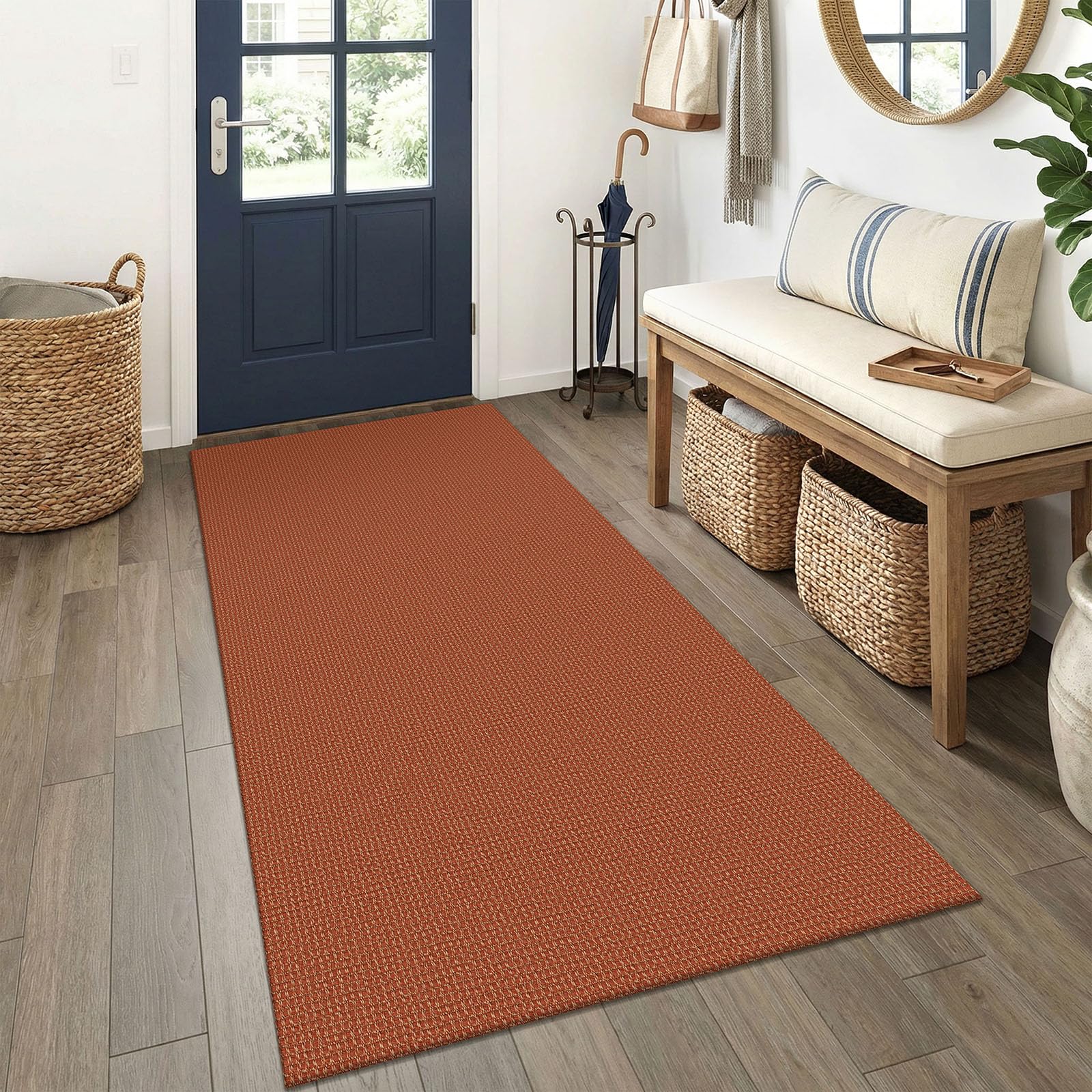 EARTHALL Woven Runner Rug 2x5 Ft Washable Runners for Hallways Cotton Non Slip Rubber Backed Kitchen Runner Braided Indoor Floor Carpet for Entryway, Hallway, Kitchen, Bedroom, Orange/Tan/Brown