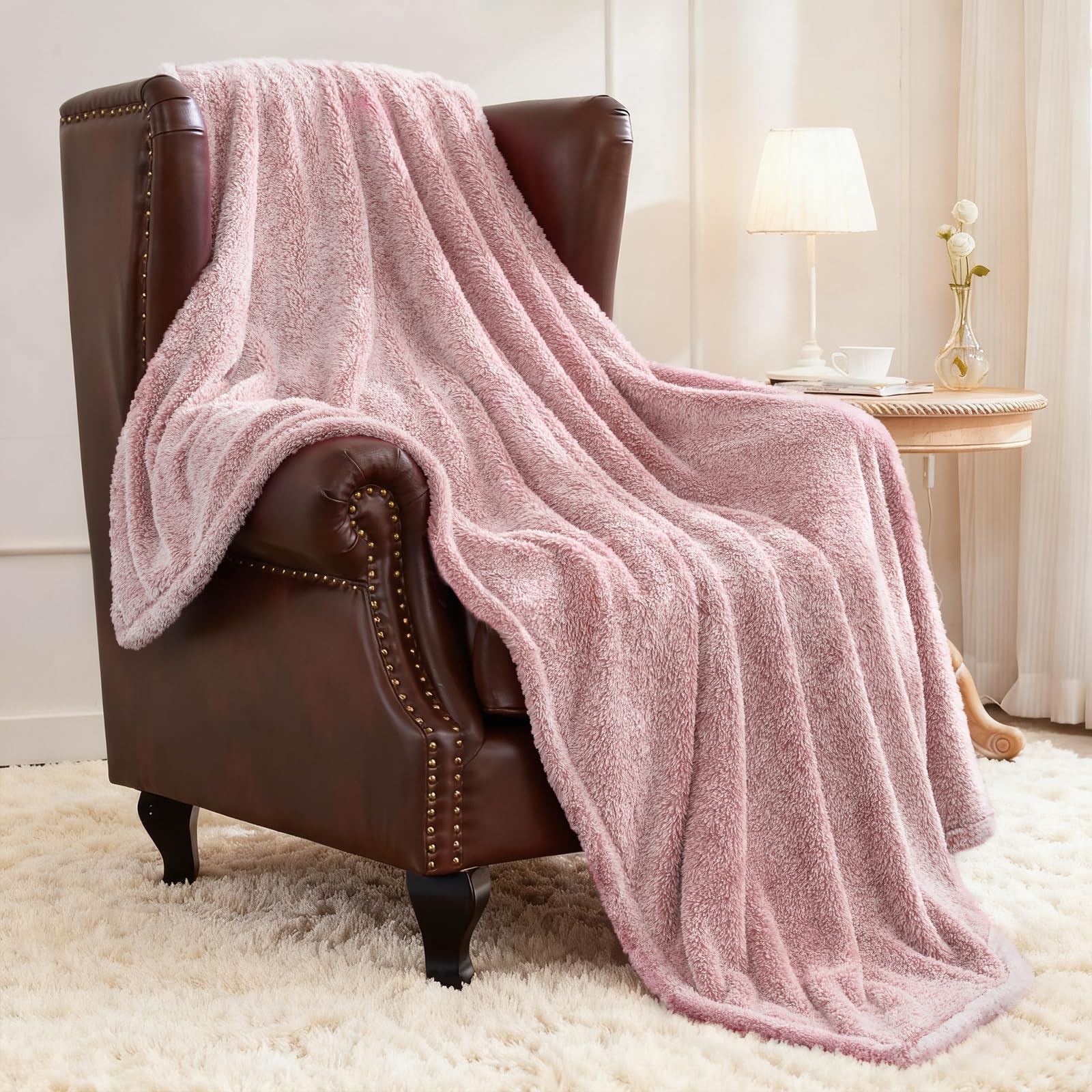 Exclusivo Mezcla Plush Fuzzy Fleece Throw Blanket Extra Large, Super Soft, Fluffy and Warm Blankets for Couch, Bed, All Season Use (50x70 Inches, Pink)
