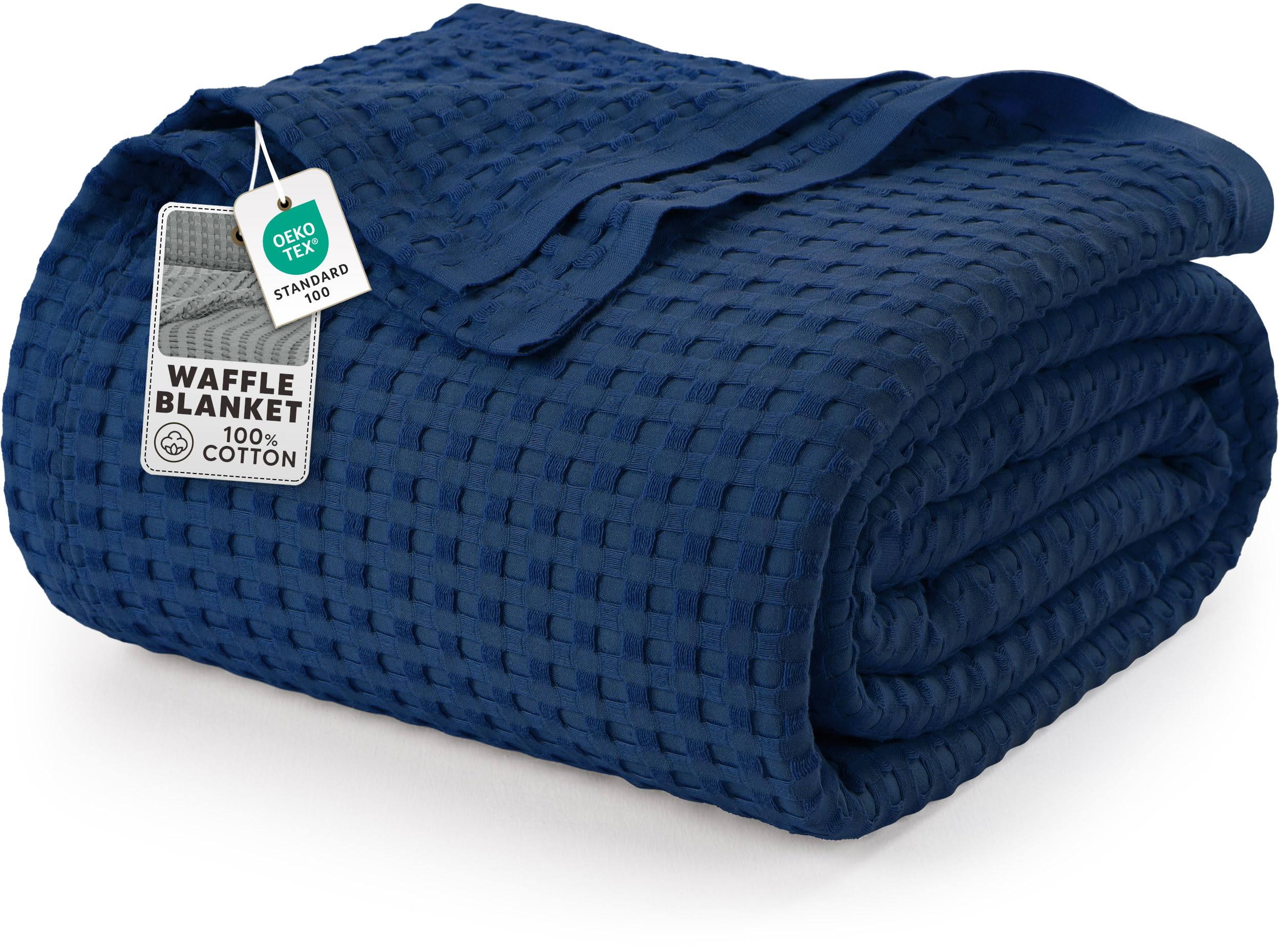 Utopia Bedding 100% Cotton Waffle Weave Blanket Queen Size for Bed - Lightweight, Breathable Summer Blankets Soft and Cozy, Gifts for Women Home Room Decor (White, 90x90 Inch)