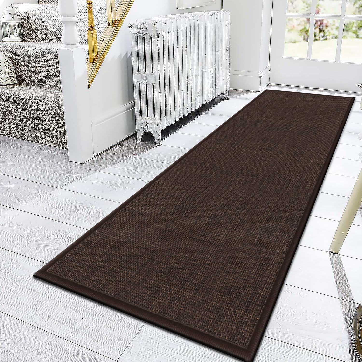 GOYLSER 10 ft Washable Runner Rug Jute Carpet Runner for Hallway, Non Slip Bath Rug Runner Mat, Beige Indoor Runner Rugs for Entryway