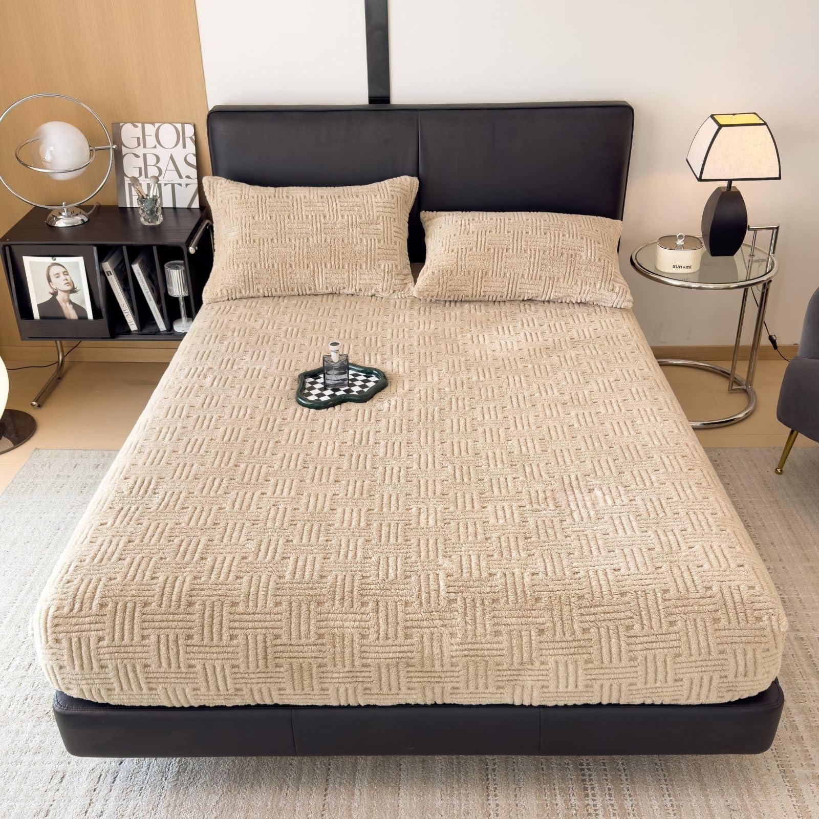 ZIQINPSQ Full Size Flannel Fitted Sheet - 1 Piece Winter Warm Deep Pocket (15") Bed Sheet, Shrink & Fade Resistant, Hotel Quality, Light Coral