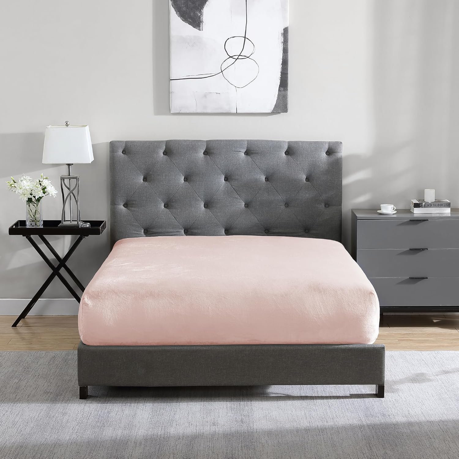 Cathay Home Full Plush Fur Fitted Sheet - Ultra Soft & Thick Plush Fur - All Season Cozy Warmth - 12" Deep Pocket Fitted Sheet Only (Full, Blush)