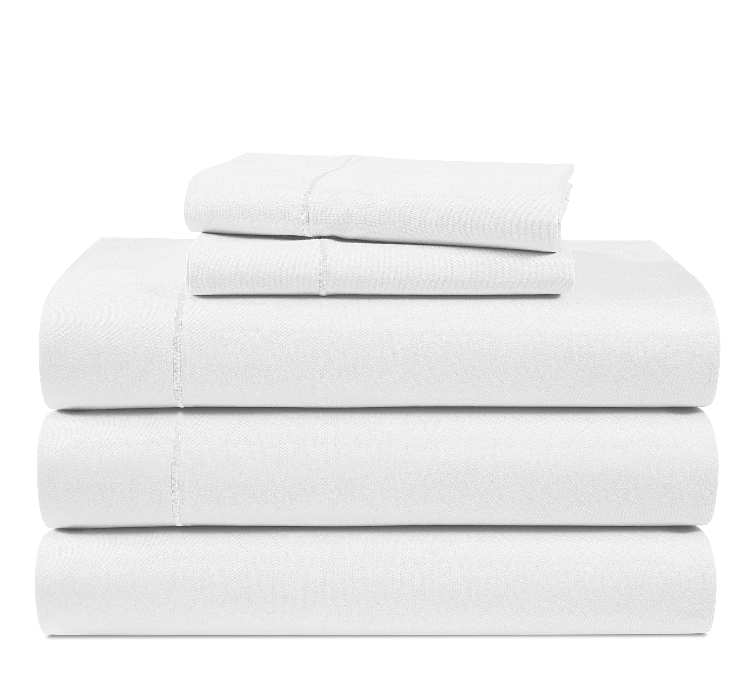 100% Egyptian Cotton Sheets Queen Size - Naturally Cooling & Breathable 4 Piece Silky Sateen Weave Queen Sheet Set, Ultra-Soft & Durable Hotel Luxury Sheets with 15" Snug Fit Deep Pockets - White
