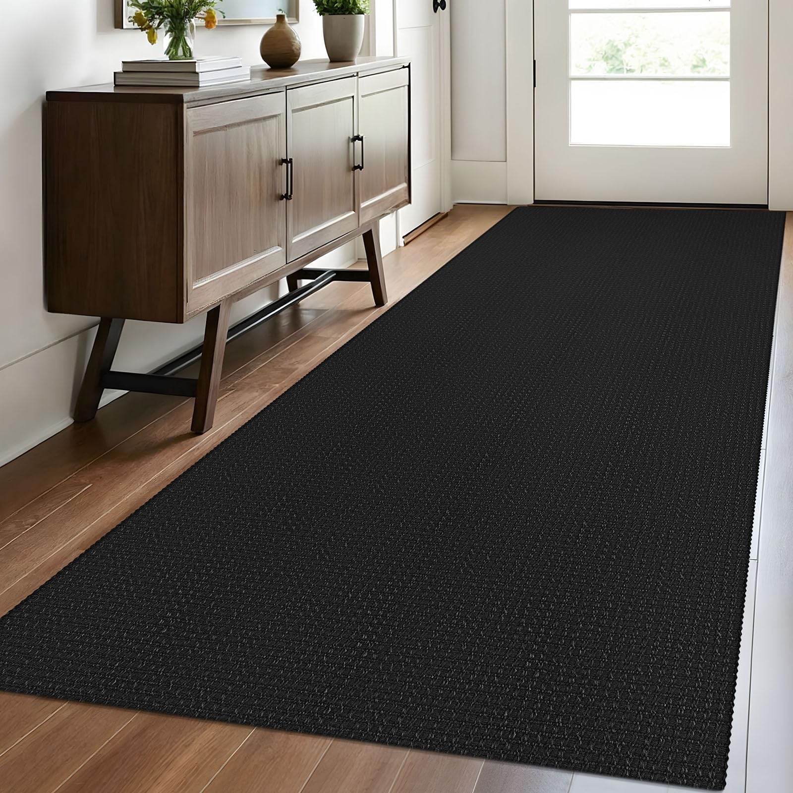 EARTHALL Woven Runner Rug 2x5 Ft Washable Runners for Hallways Cotton Non Slip Rubber Backed Kitchen Runner Braided Indoor Floor Carpet for Entryway, Hallway, Kitchen, Bedroom, Orange/Tan/Brown