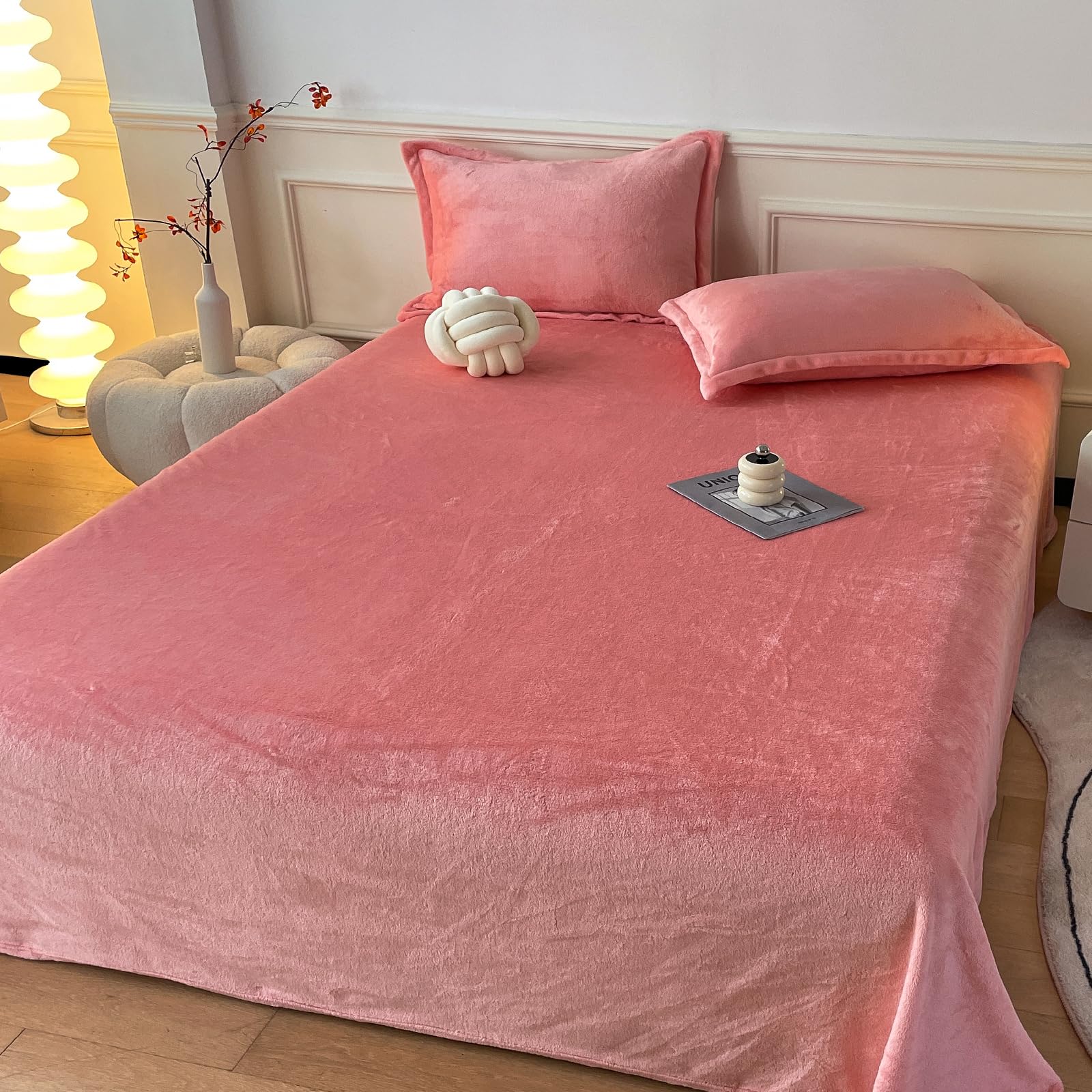 MorroMorn Fleece Sheets Queen Size Ultra Soft, Fuzzy Plush Flannel Sheet Set 3 Piece - All Season Bedding Set with 20" Deep Pocket Fitted & 2 Pillowcases, Luxury Velvet Warm Cozy (Pink)