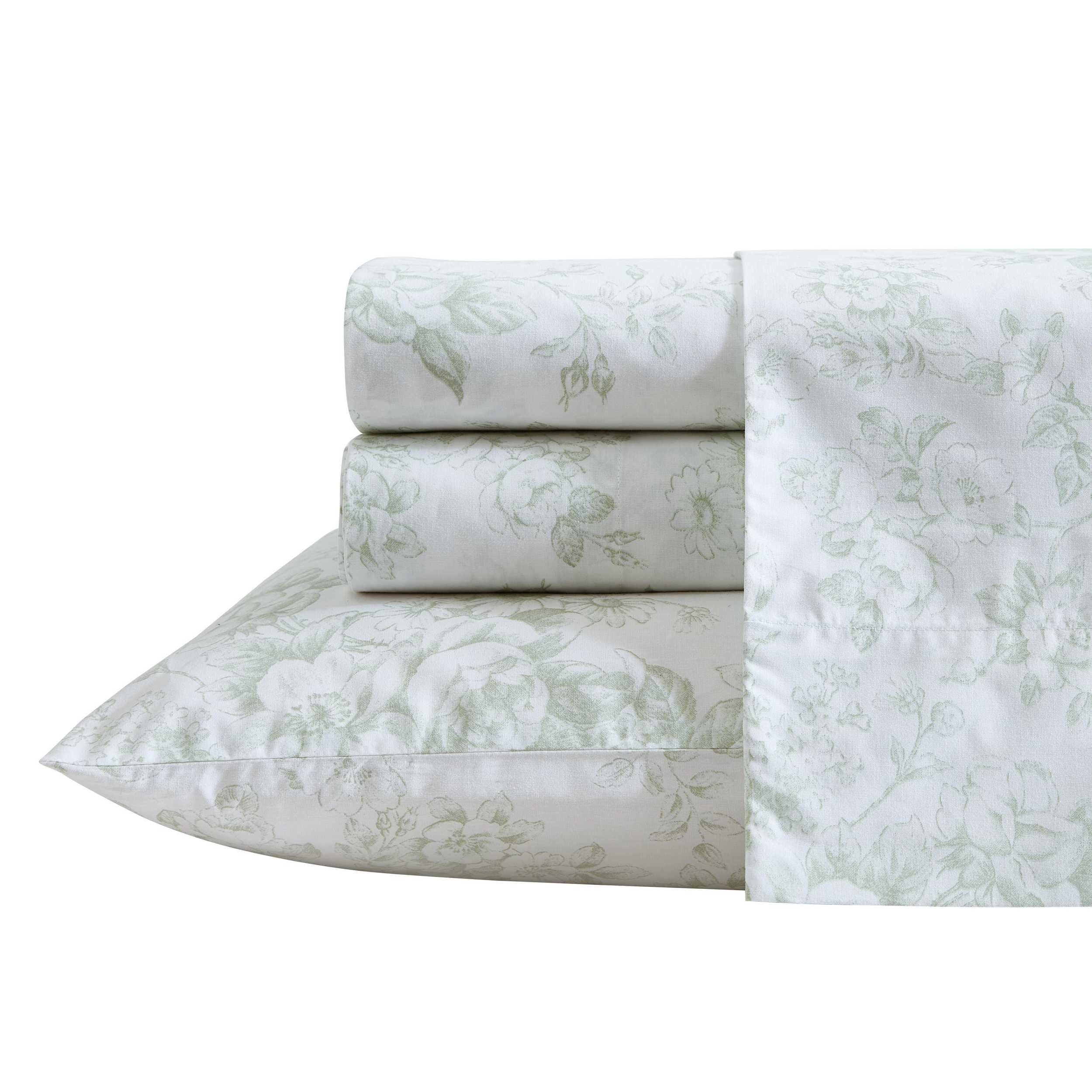 Laura Ashley - Queen Sheet Set, Crisp & Cool Sheets w/a Naturally Smooth Cotton Percale Feel, Deep Pocket, Bed Sheets with Matching Pillowcases & Fitted Sheet (Francesca Blue)